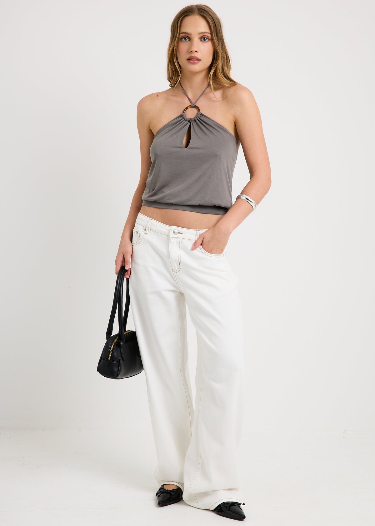 Gabriette Halter Ring Top GREY