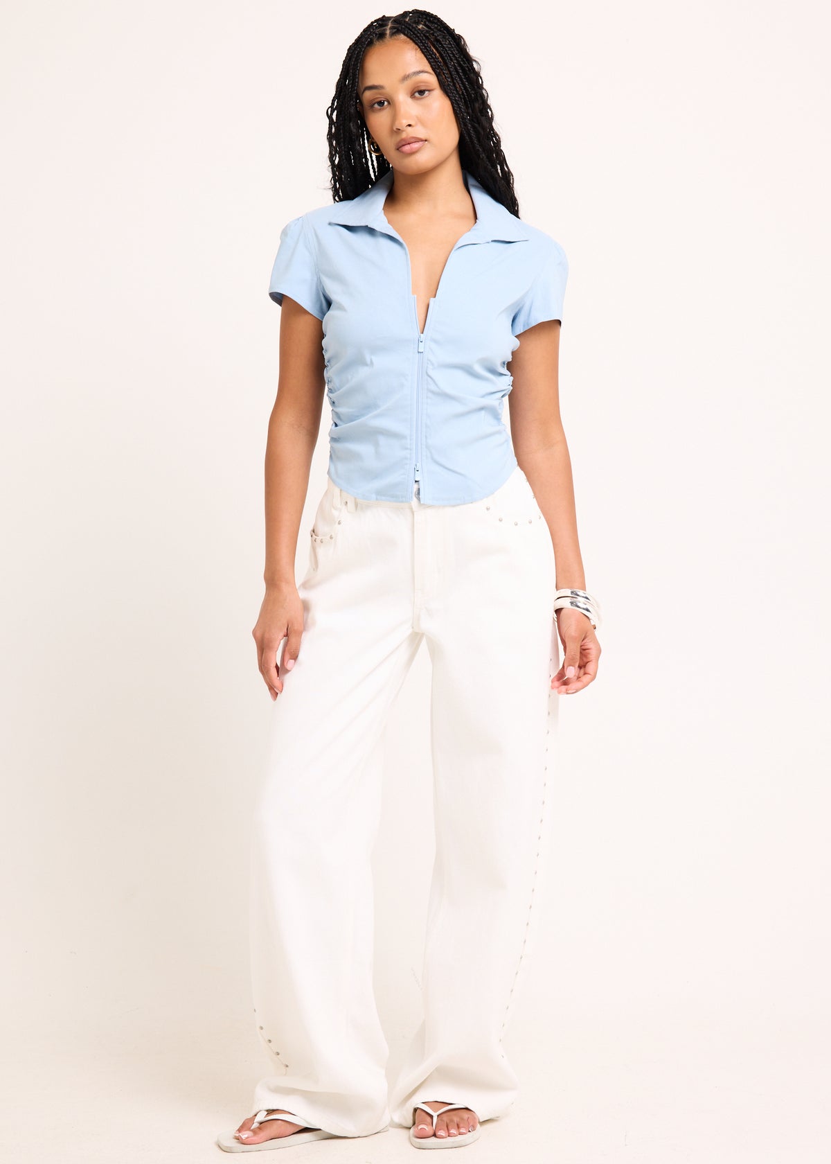 Sydney Ruched Zip Shirt BLUE