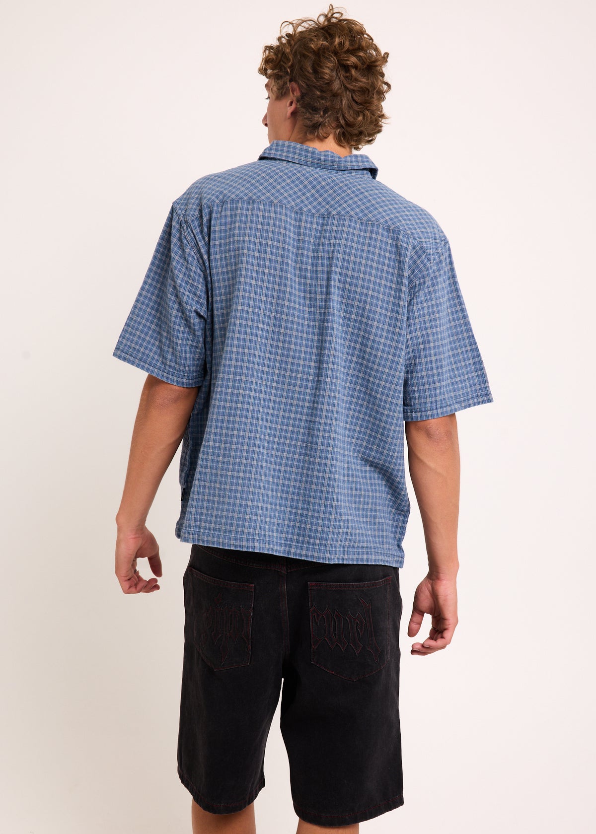 Archive Goth Plaid Short Sleeve Shirt BLUE FIN