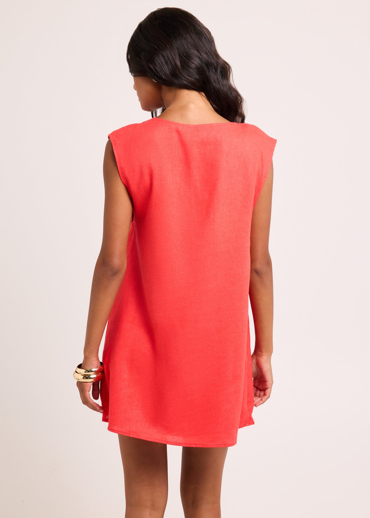 Everlyn Linen Scoop Neck Mini Dress RED