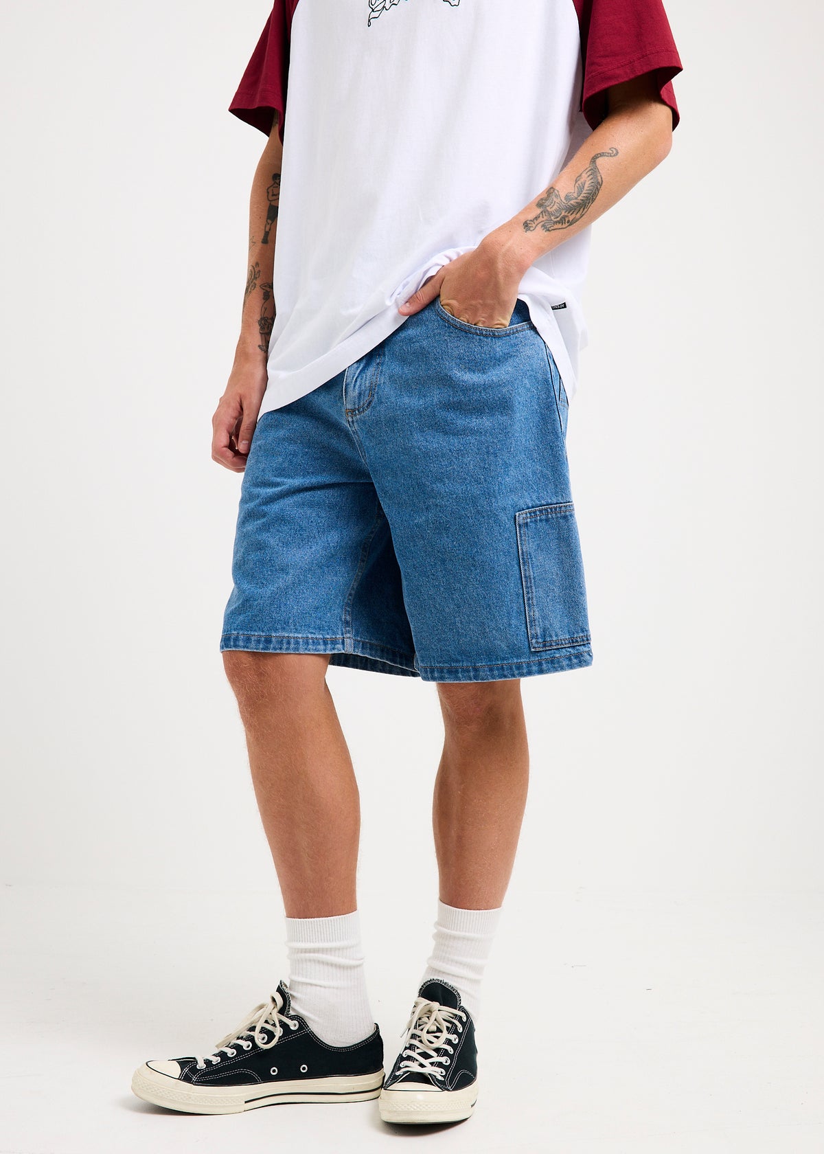 Scorched Harper Denim Baggy Fit Carpenter Shorts WORN BLUE
