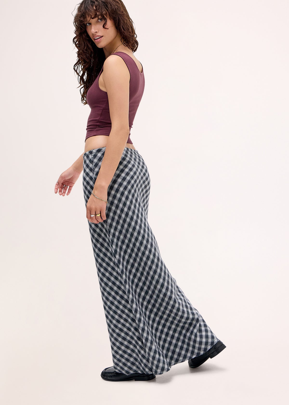 BDG Check Maxi Skirt GREY