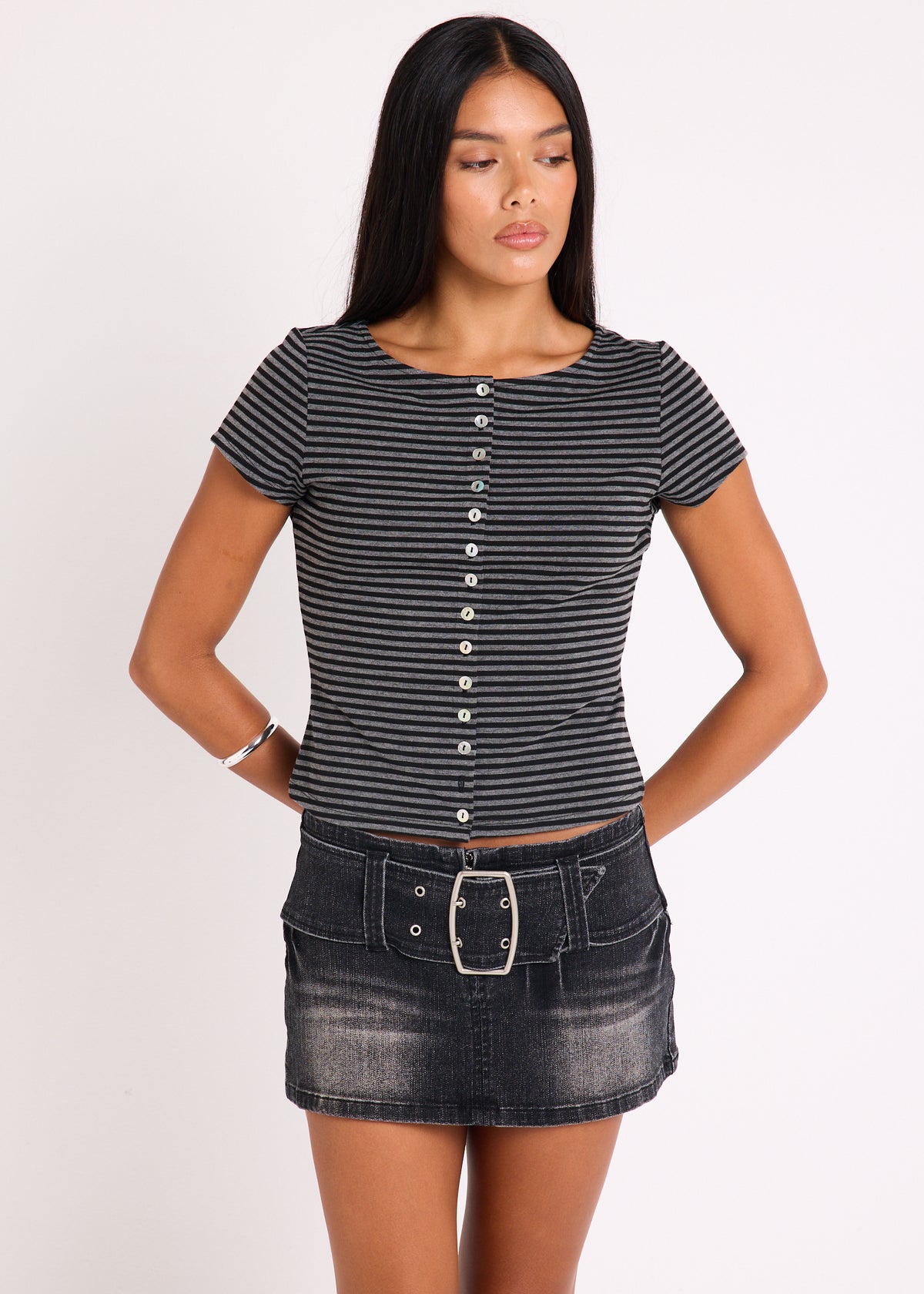Charli Button Up Top GREY