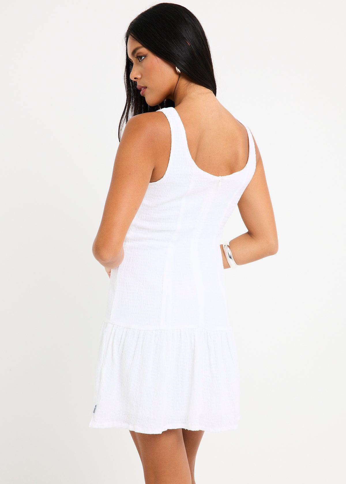 Focus June Seersucker Mini Dress WHITE