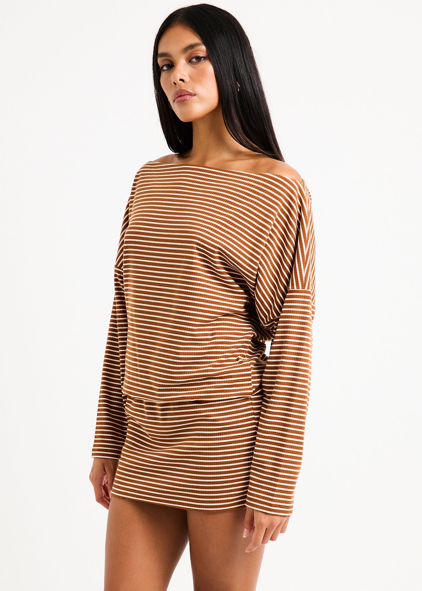 Dara Stripe Off Shoulder Mini Dress