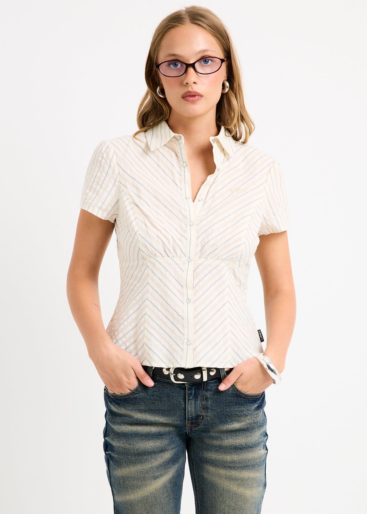 Zahra Short Sleeeve Bias Stripe Shirt ASSORTED