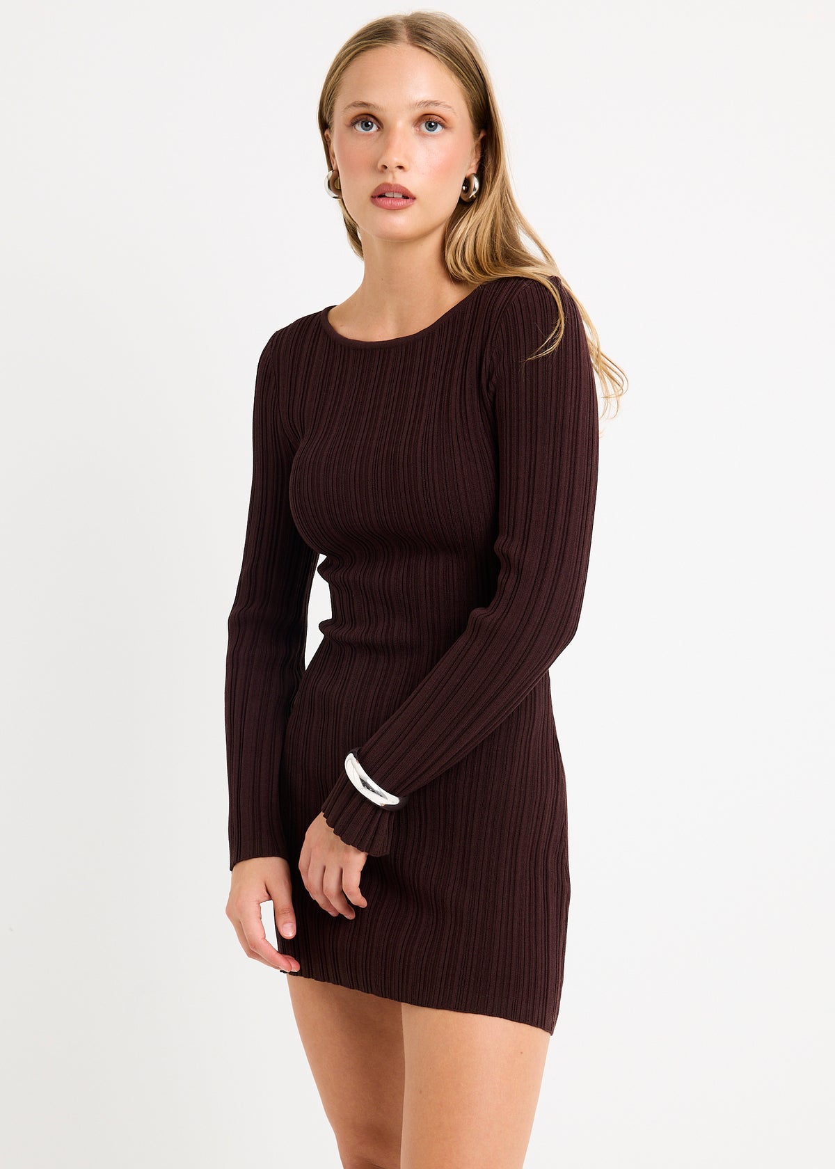 Tahlia Long Sleeve Knit Dress BROWN