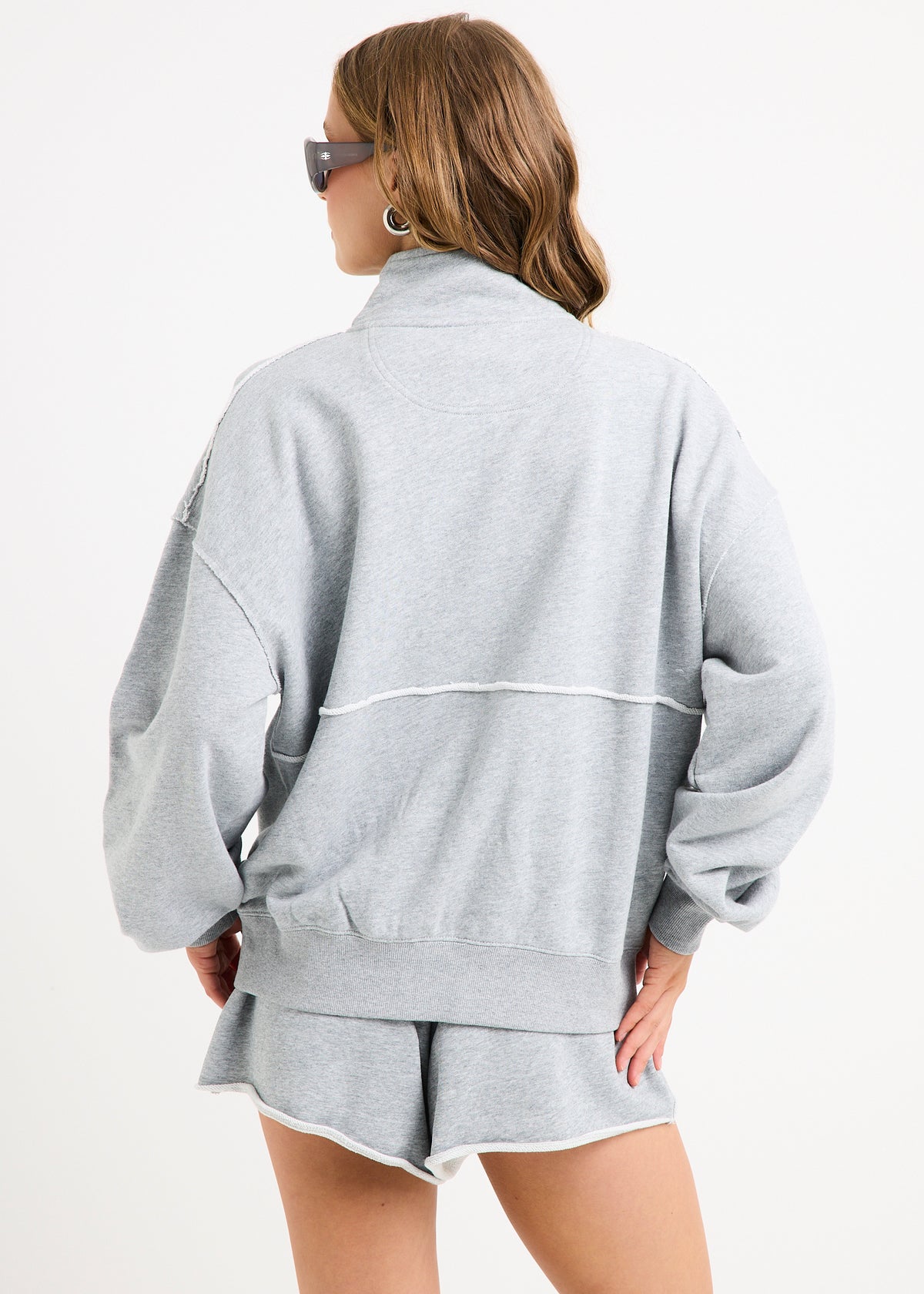 Brie Funnel Oversized Zip Thru Jacket MID GREY MARLE