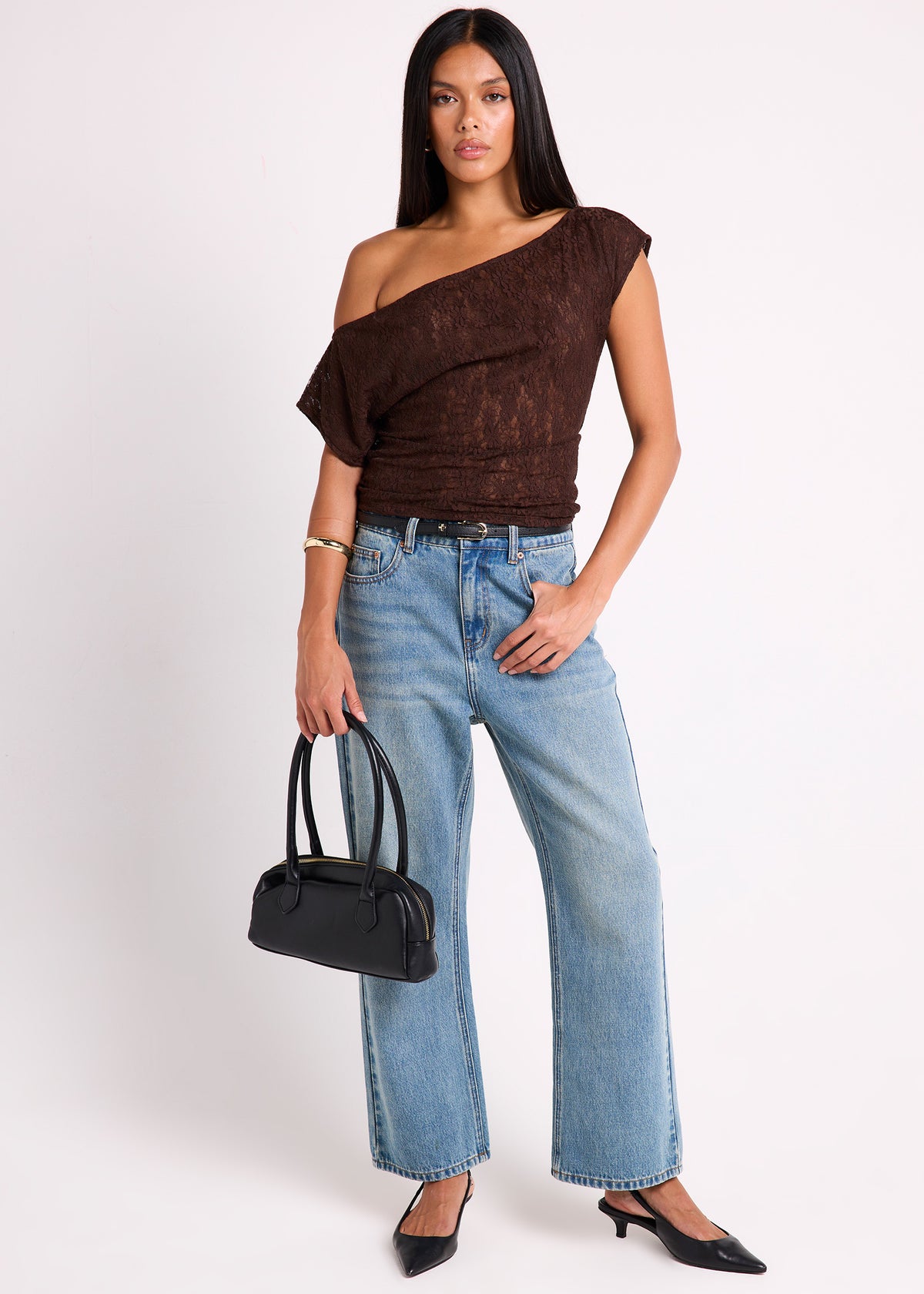 Natalie Lace Slouch Top CHOCOLATE