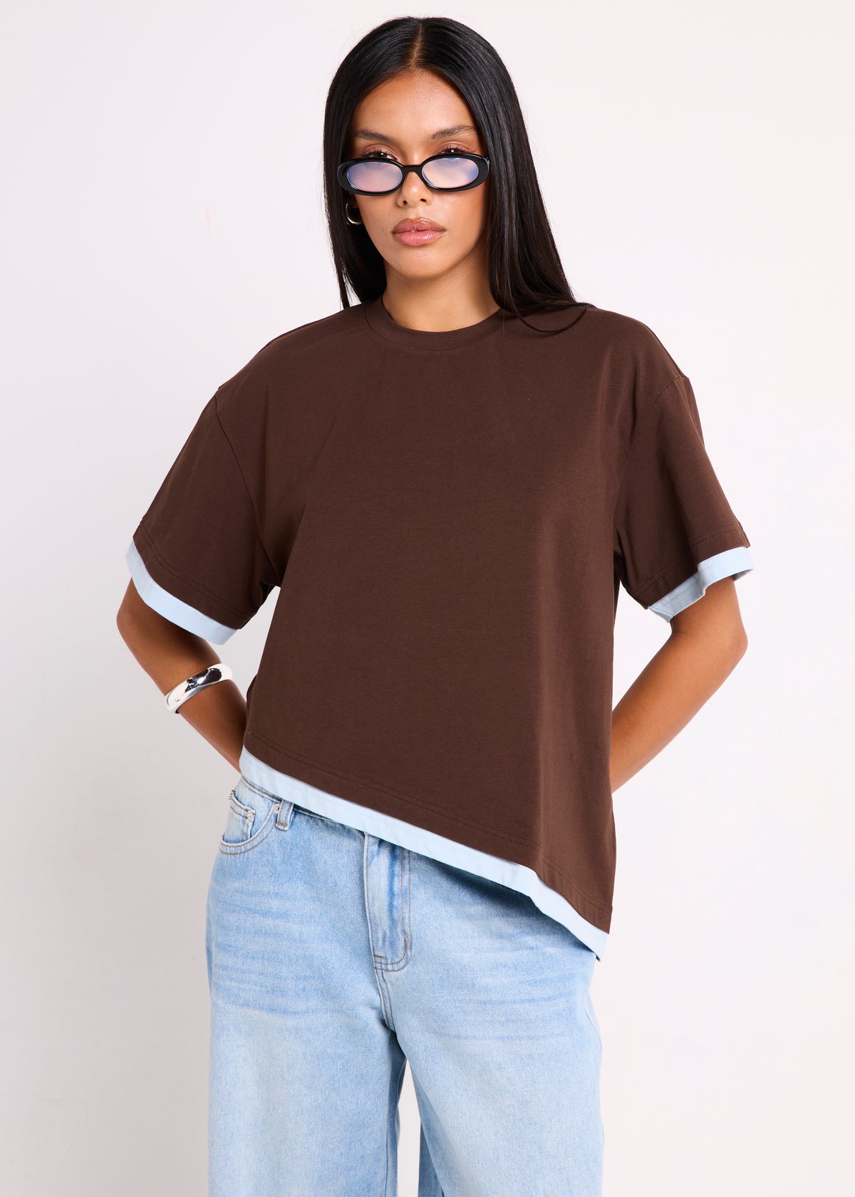 Alya Asymmetric Tee BROWN BLUE