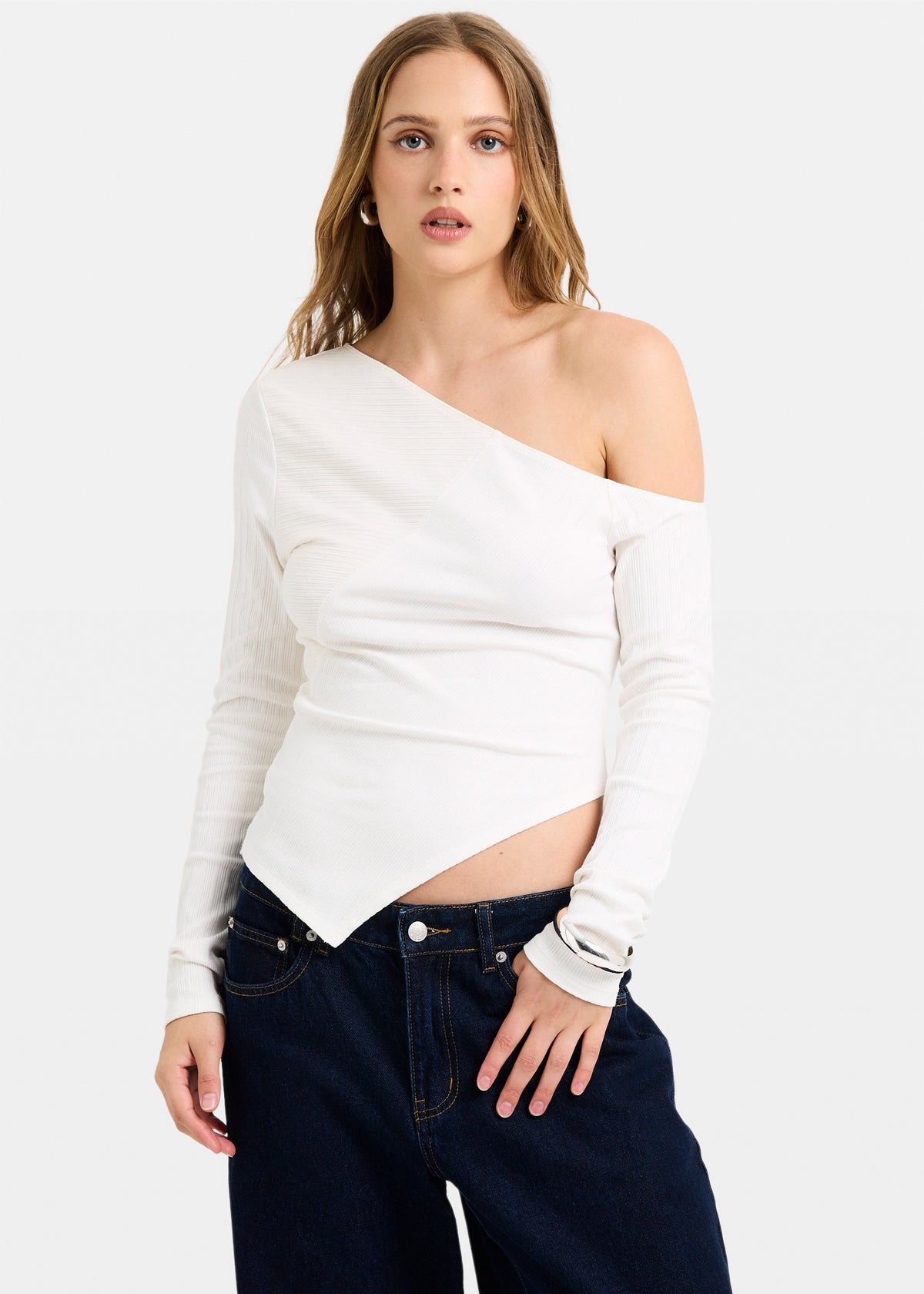 Ashley Ribbed Assymetrical Top WHITE