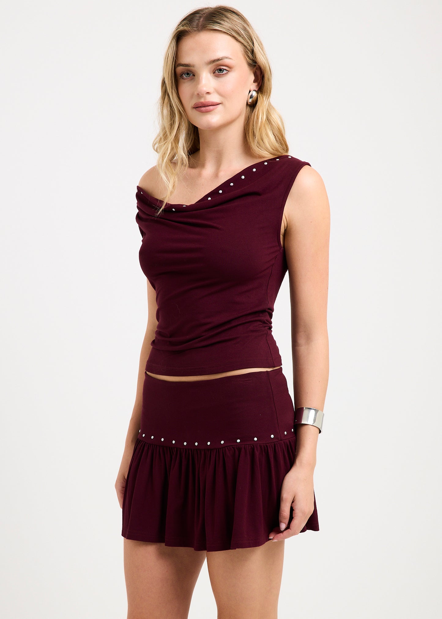 Lina Studded Cowl Neck Top