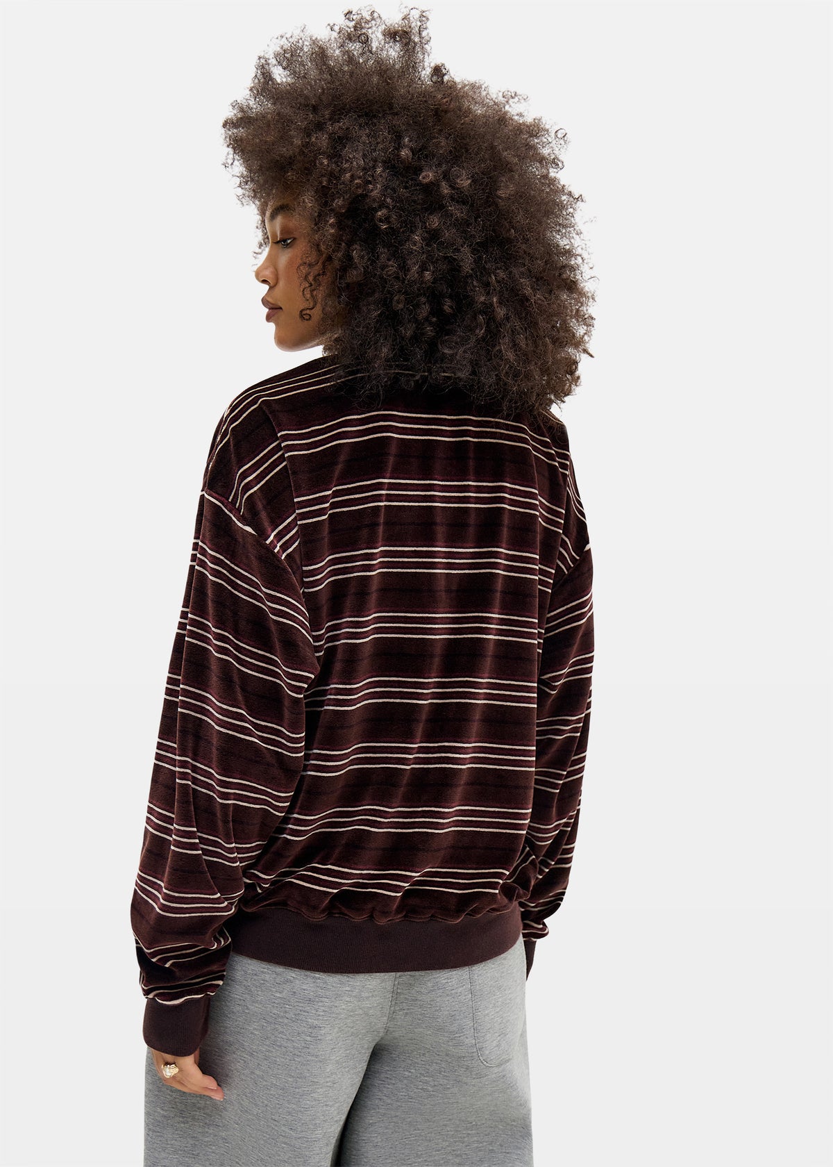 Stripe Velour Polo Shirt BROWN