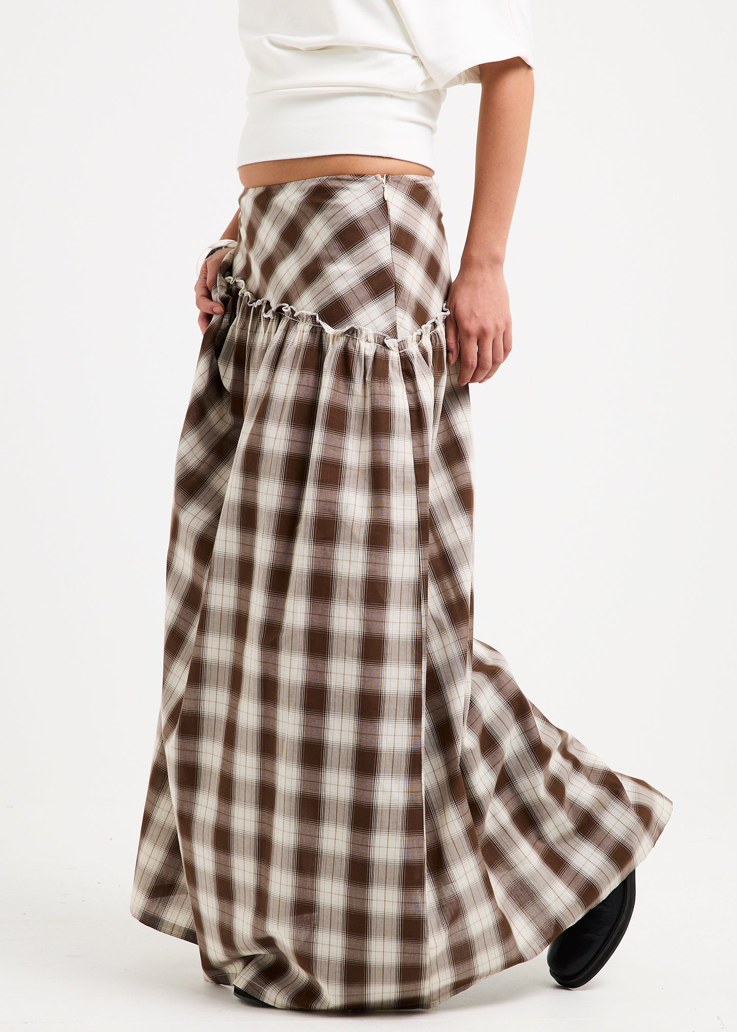 Dakota Gingham Yoke  Maxi Skirt