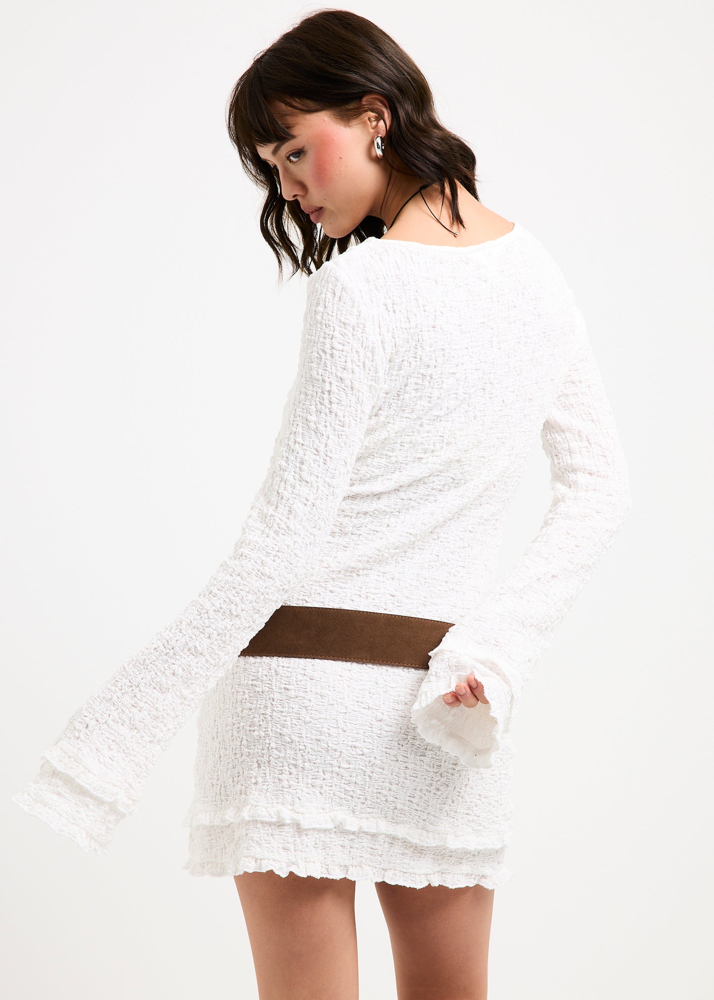 Kerala Frilled Knit Long Safe Mini Dress
