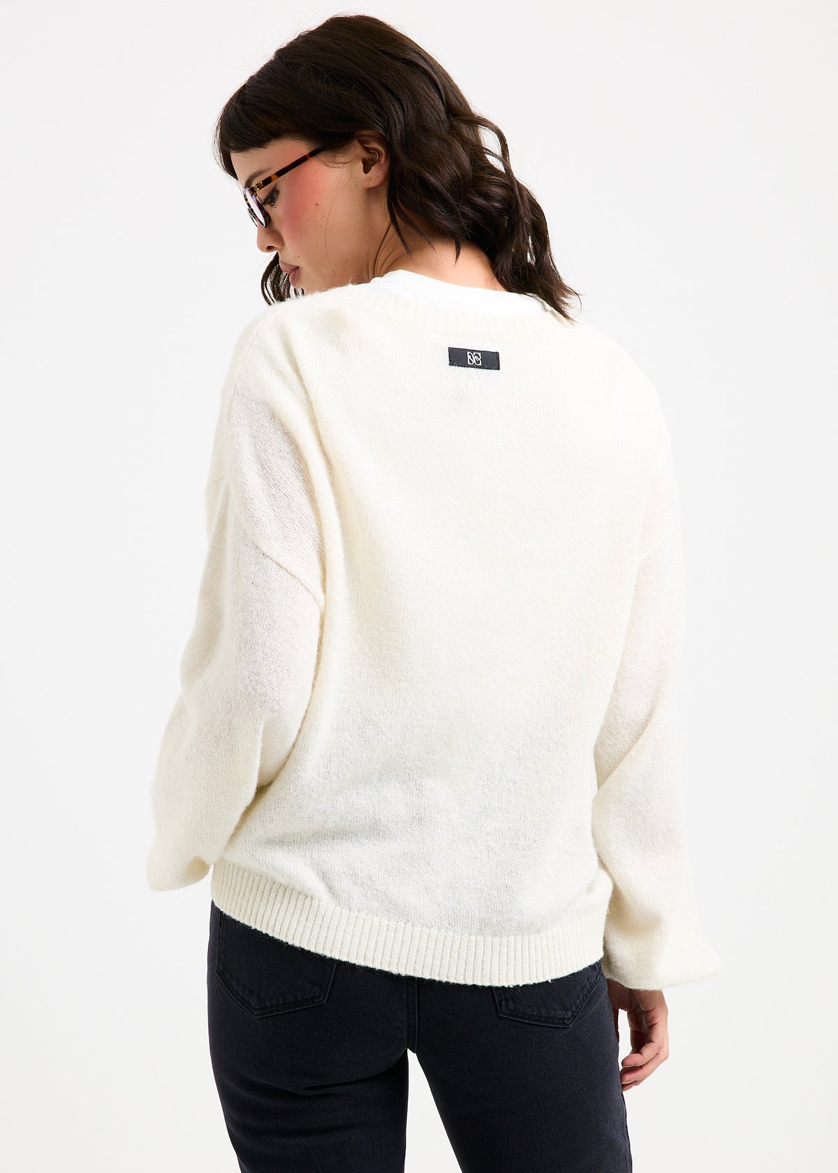 Maisie Plunge V-Neck Knit Jumper IVORY