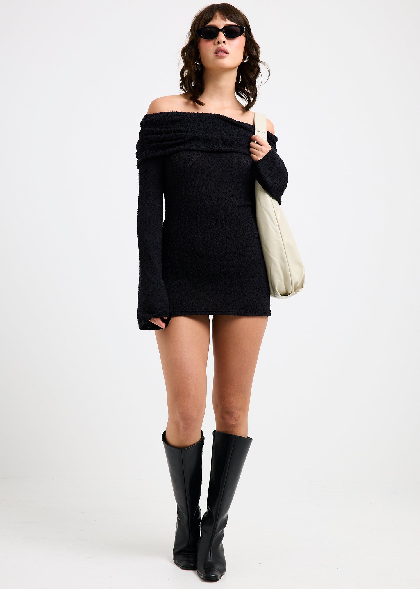 Naya Boucle Off Shoulder Mini Dress