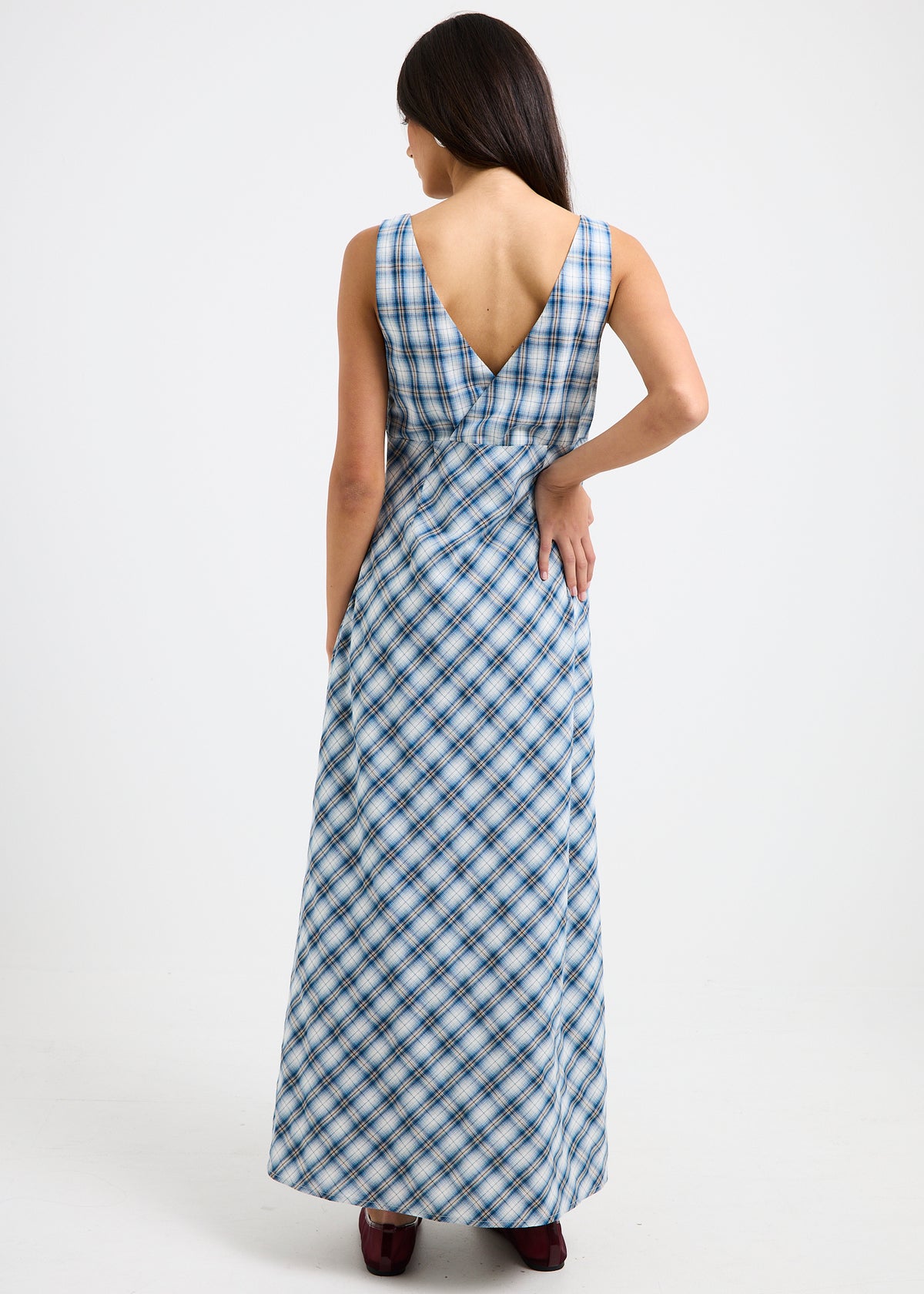 Kaia V Neck Midi Dress PLAID