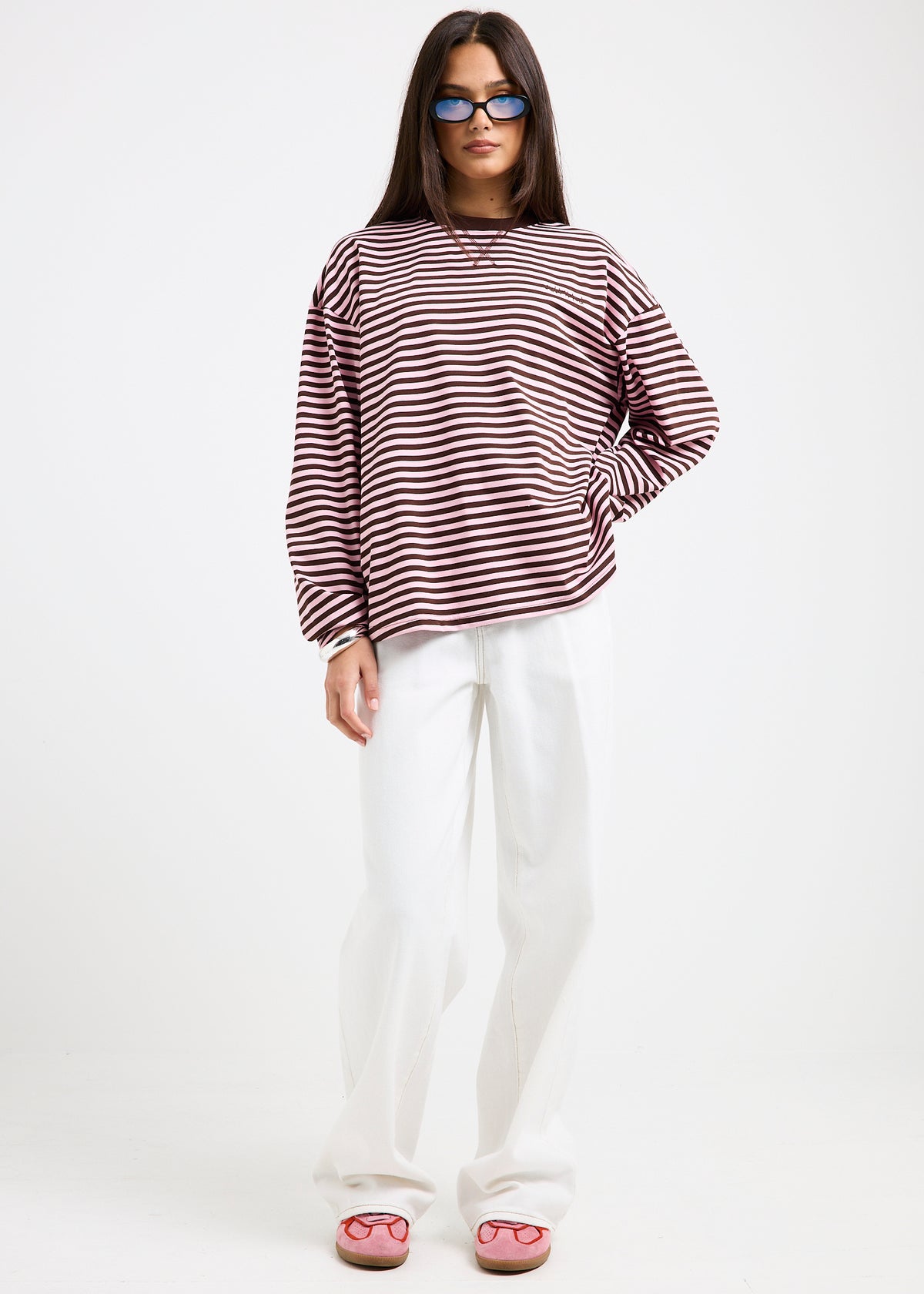 Hilo Striped Long Sleeve Top PINK BROWN