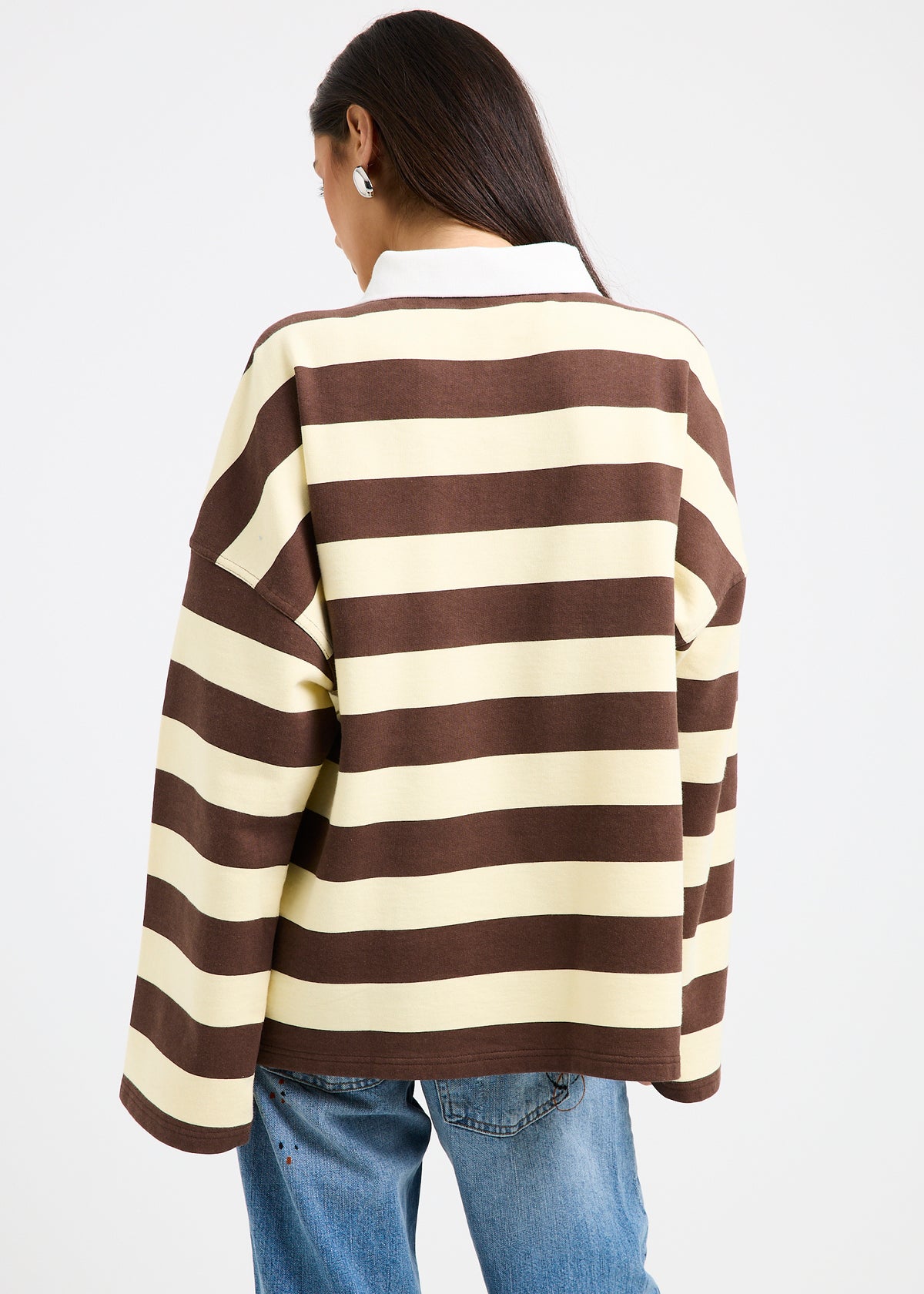 Portland Striped Polo Sweat Shirt LEMON/BROWN