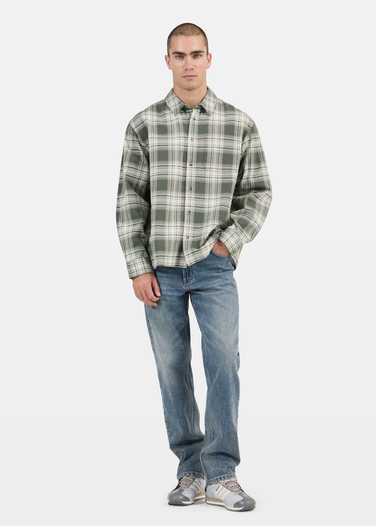 Campus Check Long Sleeve Shirt OLIVE