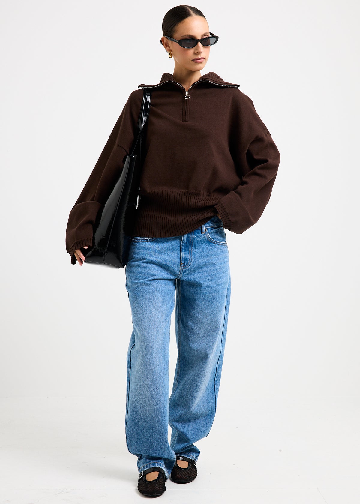 Florian Quarter Zip Jumper CHOCOLATE
