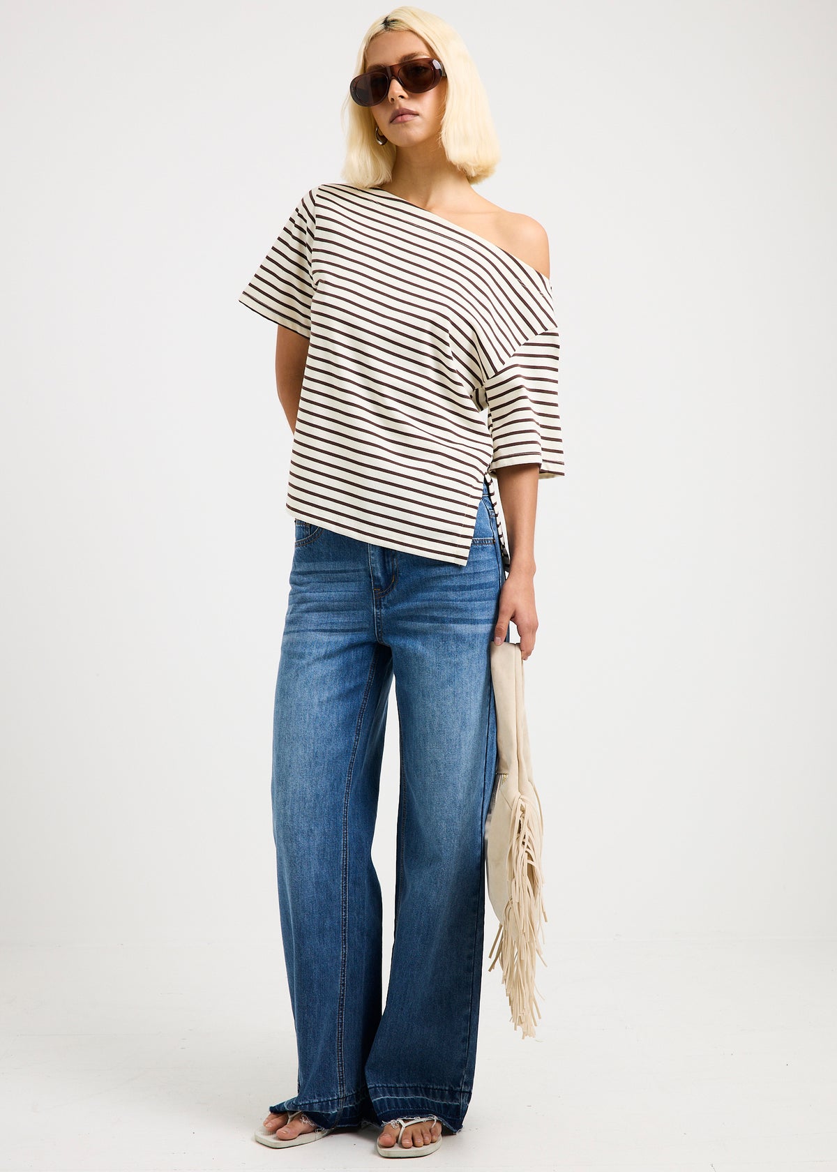 Amber Asymmetric Stripe Top BROWN/CREAM