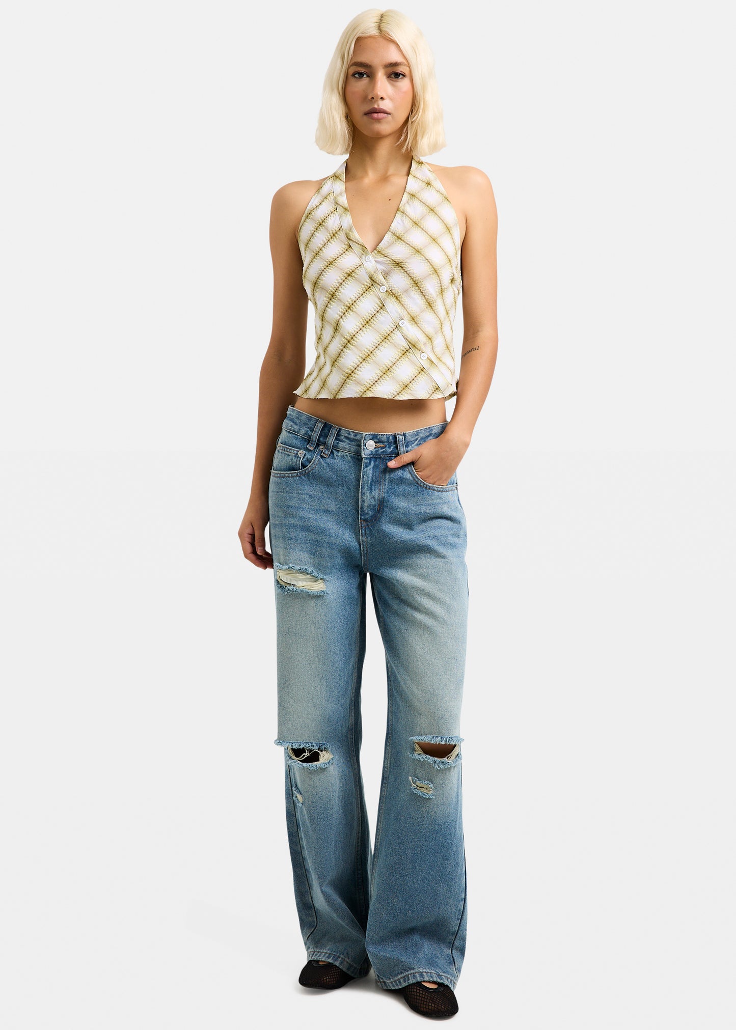 Abby Asymmetric Check Top