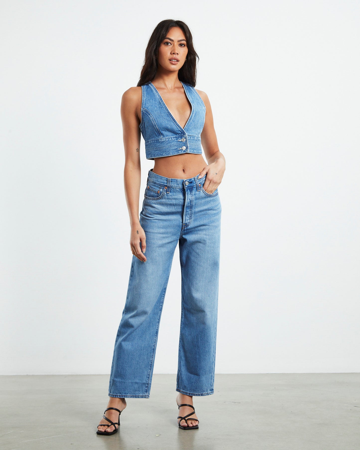 Raine Denim Crop Top Blue