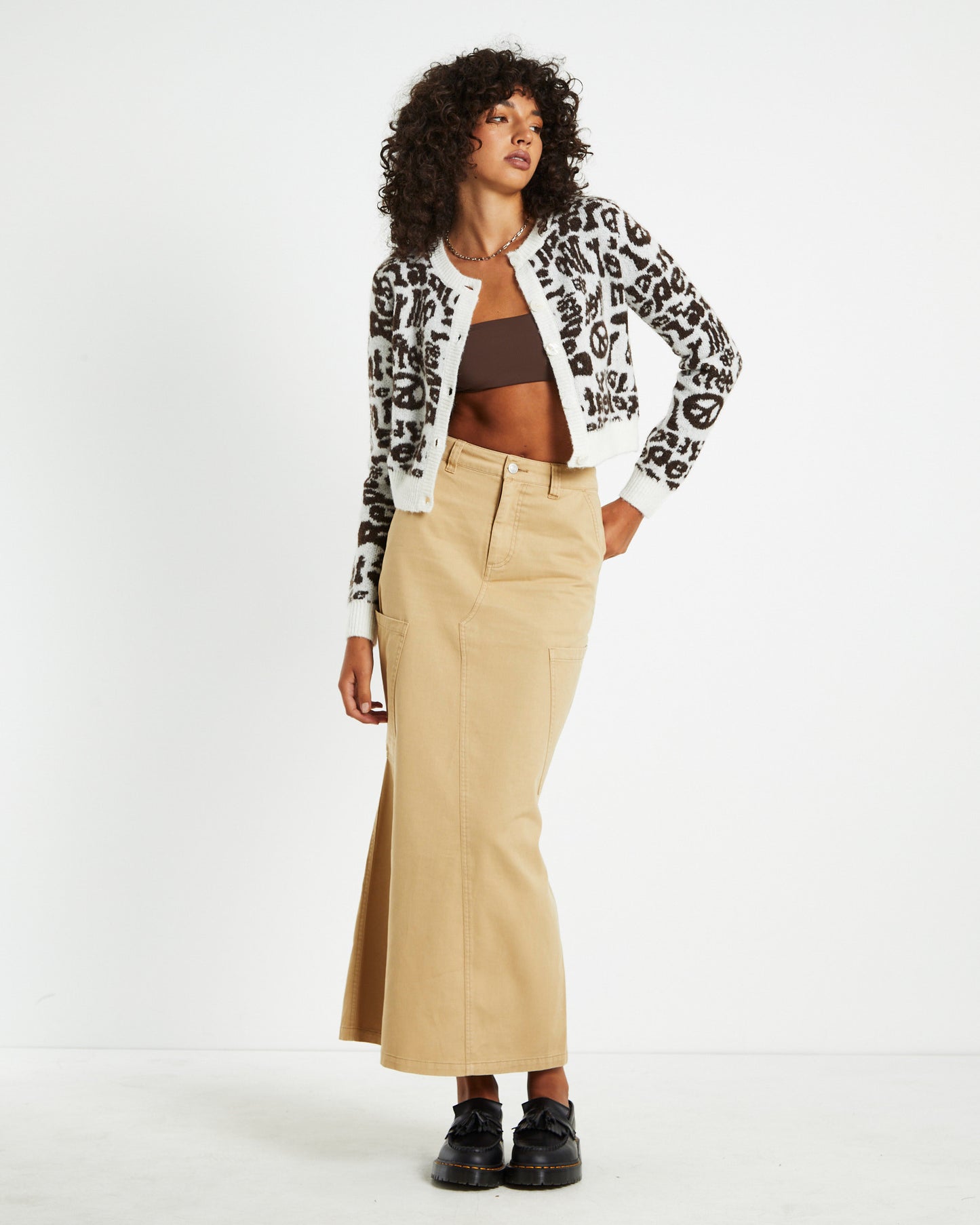 Maxi Canvas Cargo Denim Skirt