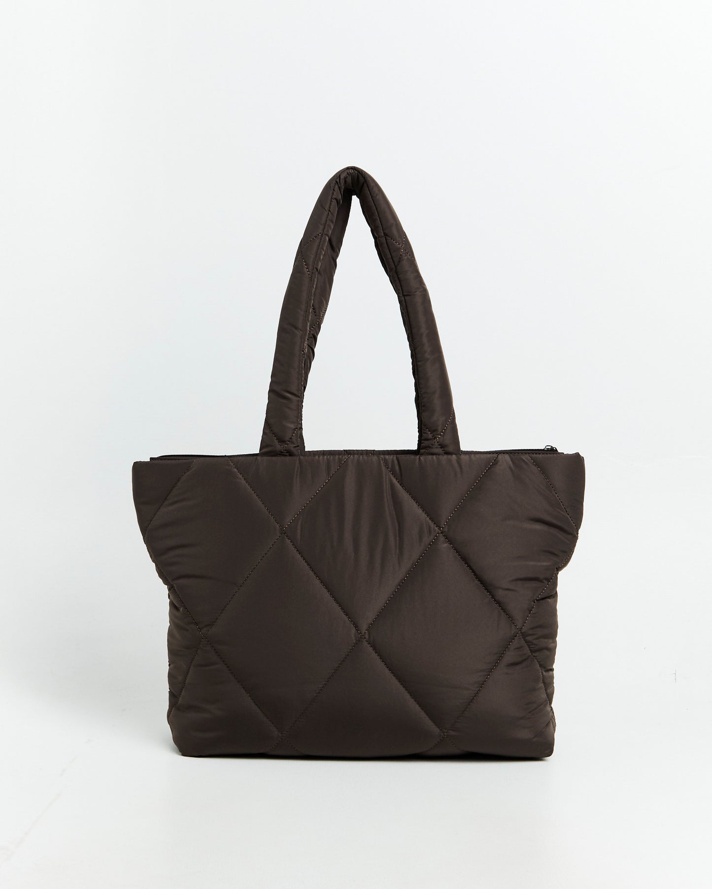 Nylon Quilted Puff Tote Bag Cocoa Brown