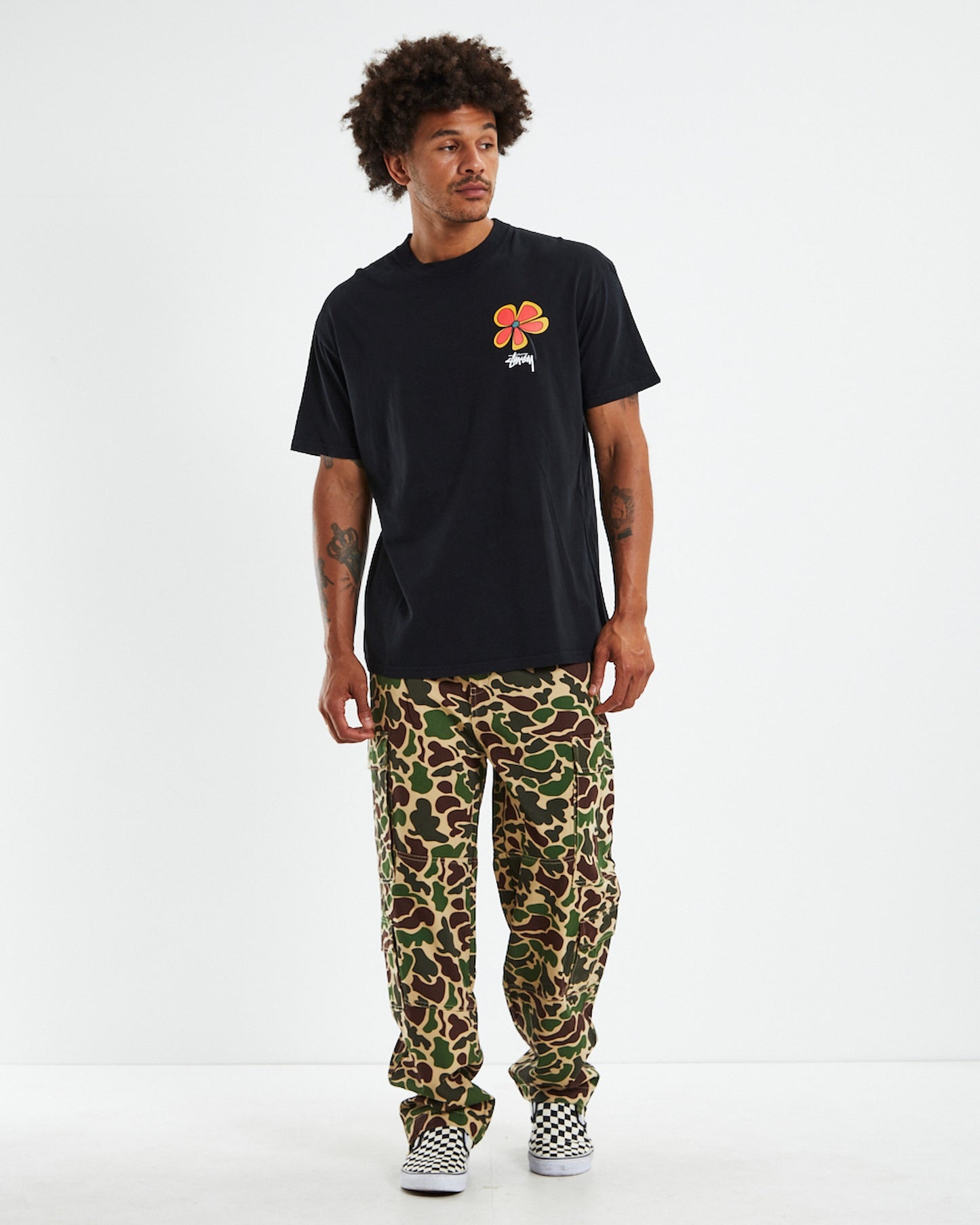 Flower 50-50 Short Sleeve T-Shirt Black