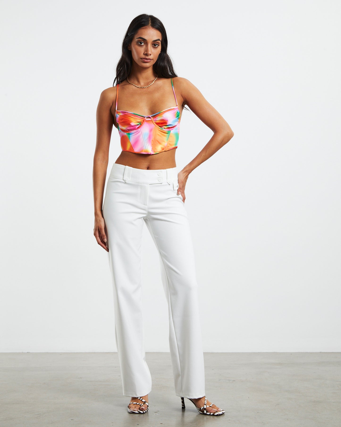 Larissa Strappy Cross Front Sateen Corset Multi Print