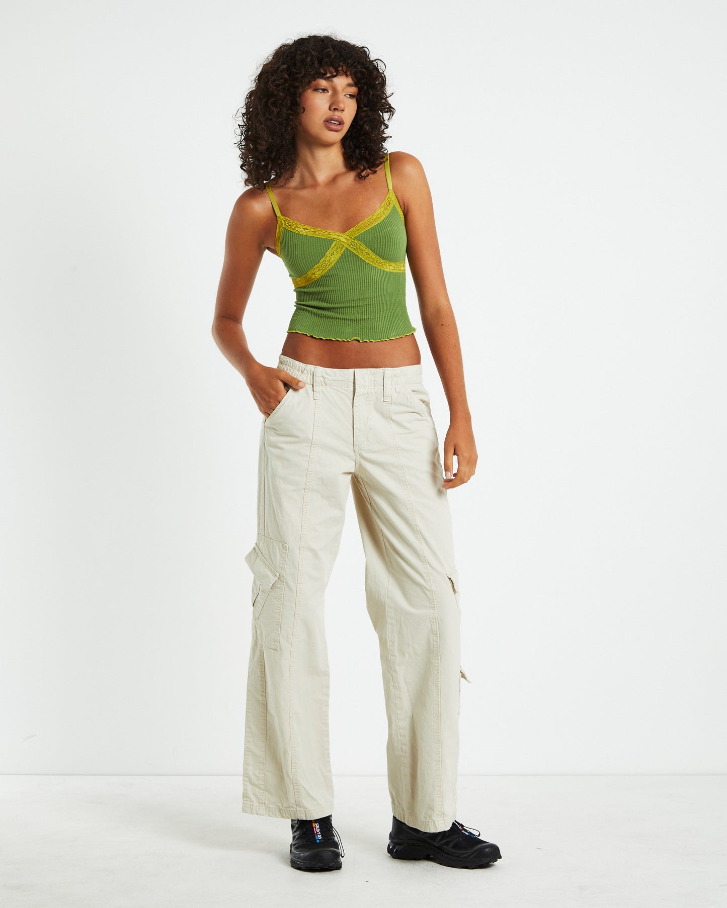 BDG Contrast Lace Cami Green