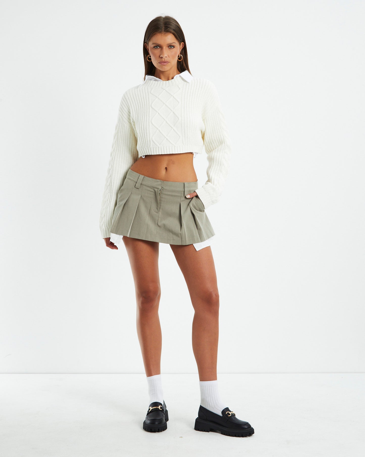 Betsy Shrunken Cable Knit Jumper White