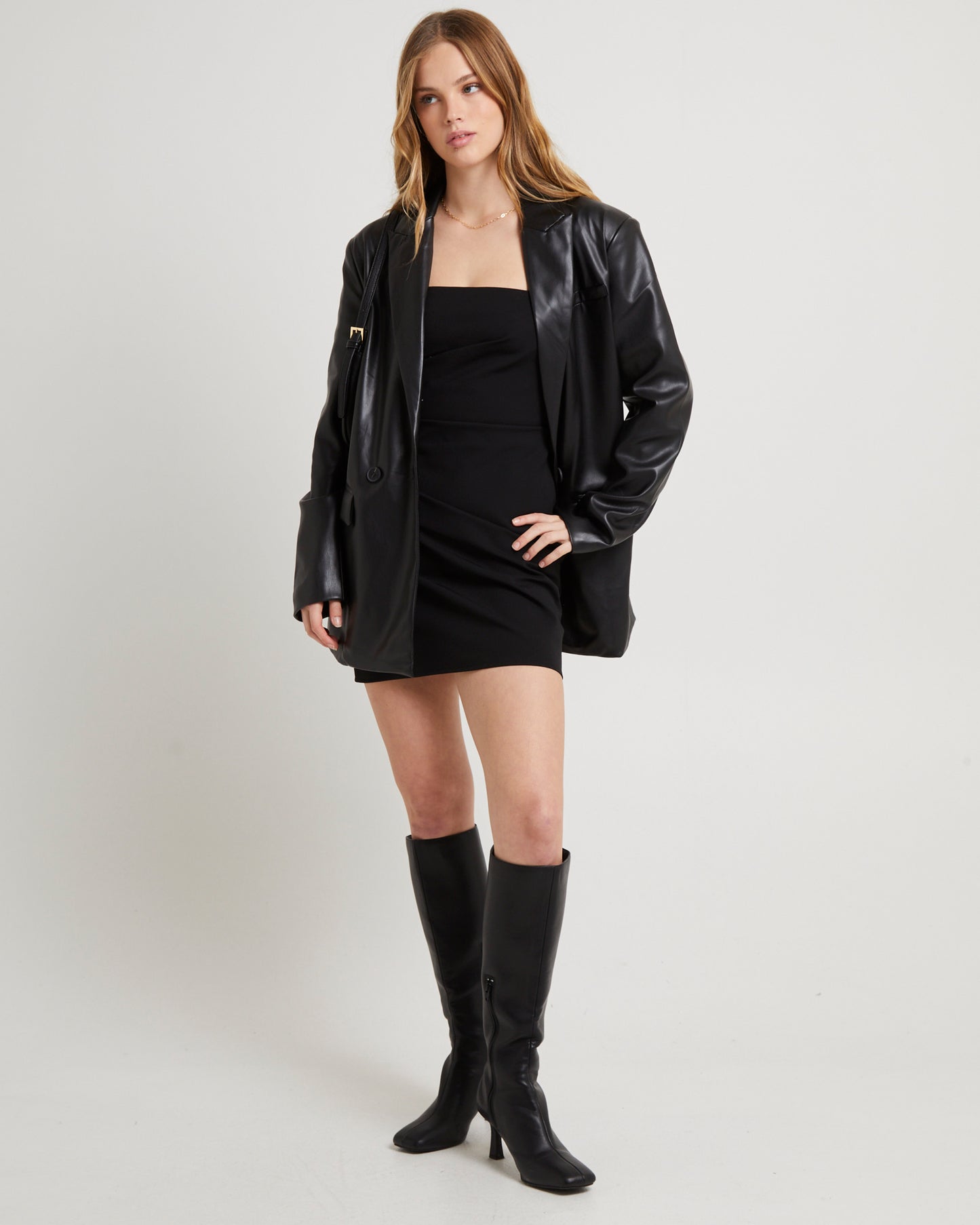 Kylie Boxy PU Blazer Black