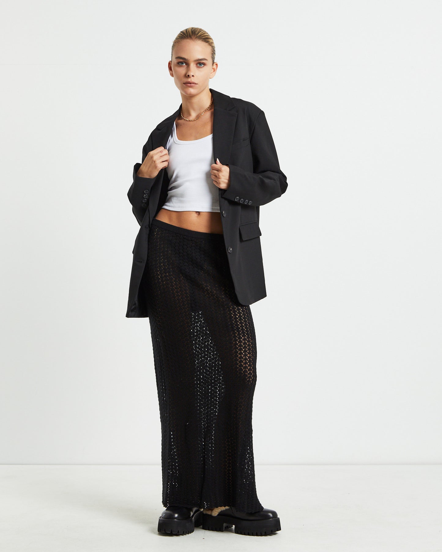 Alora Sheer Pointelle Maxi Skirt Black