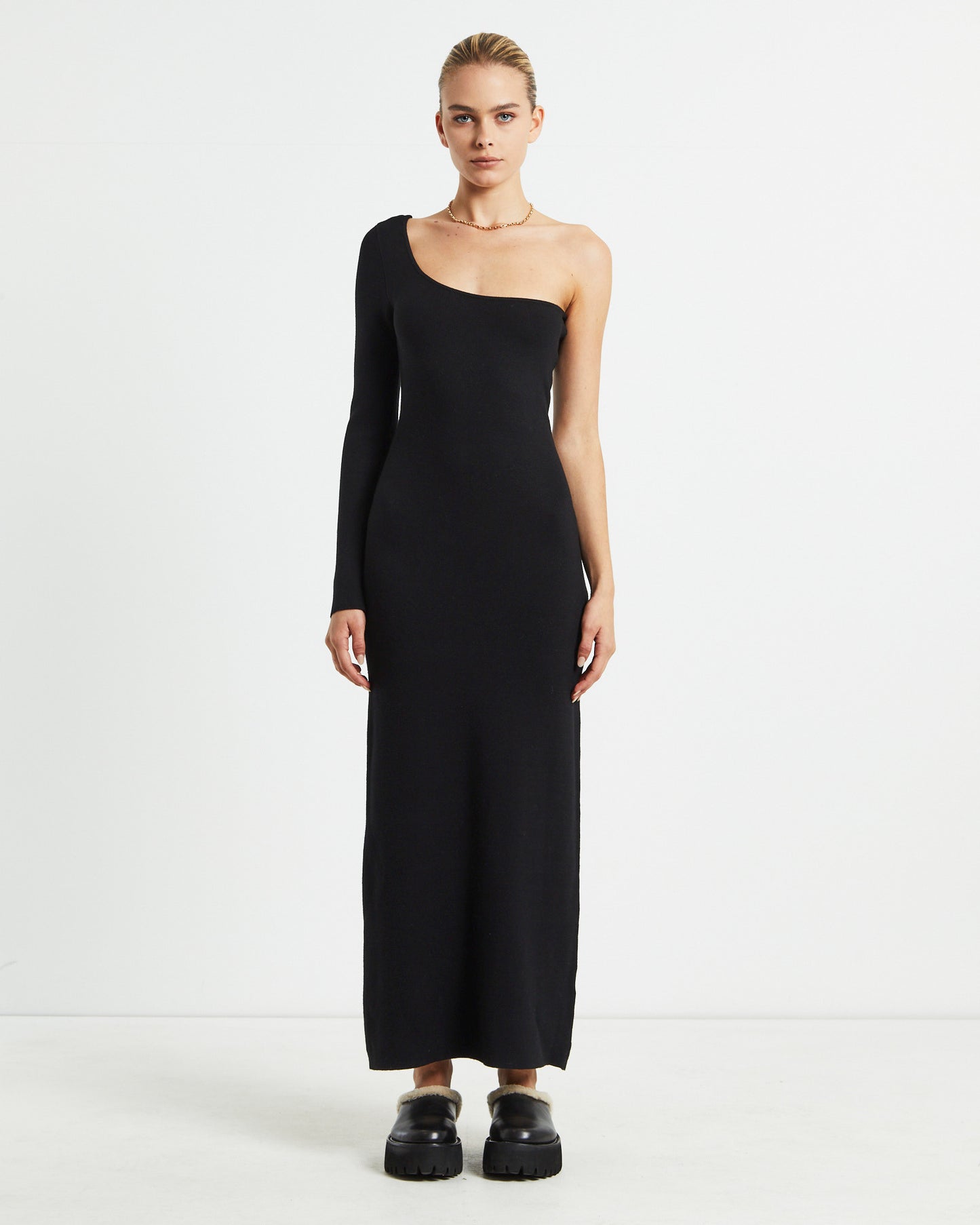 Monty One Shoulder Knit Dress Black
