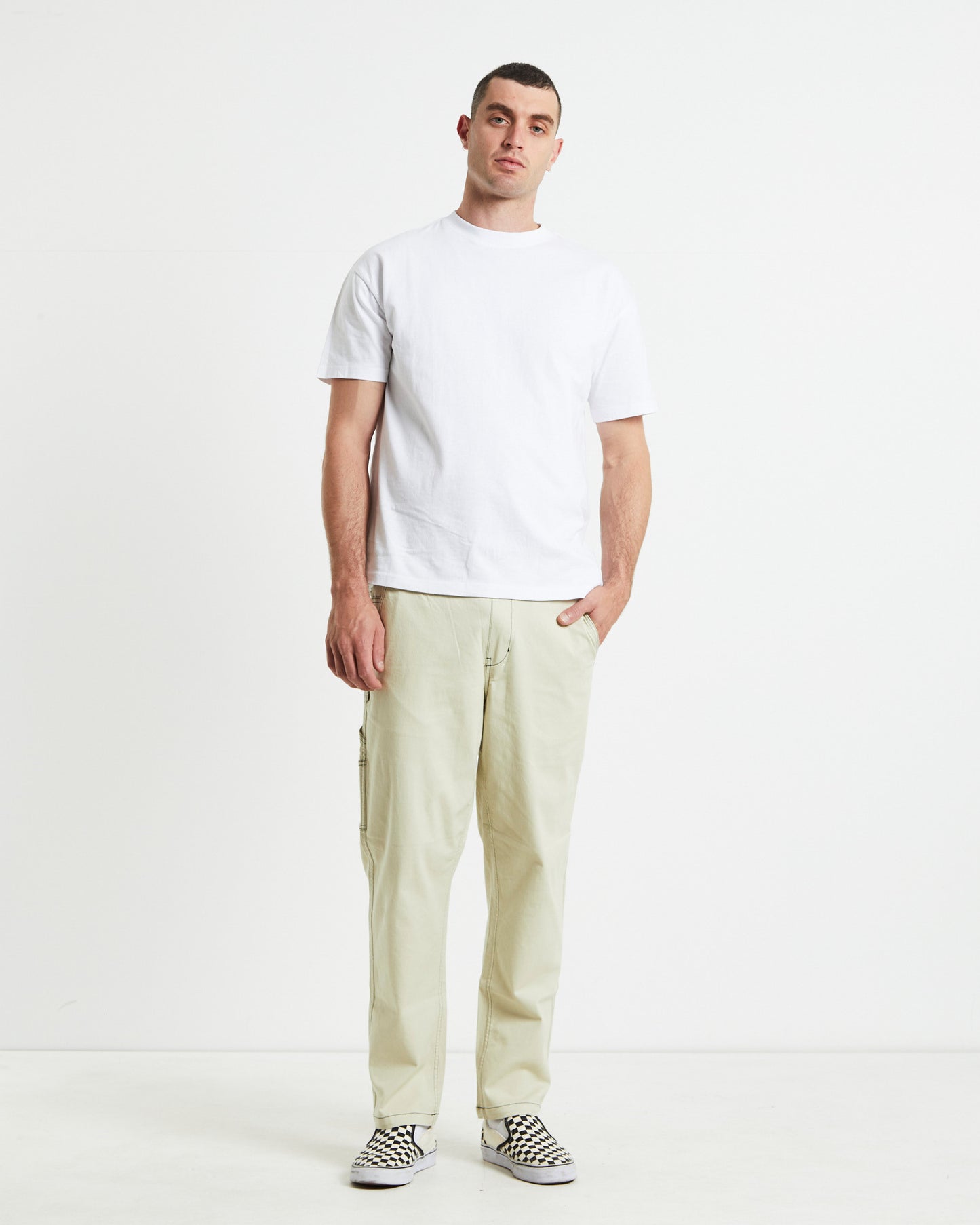 Contrast Stitch Pants Cream