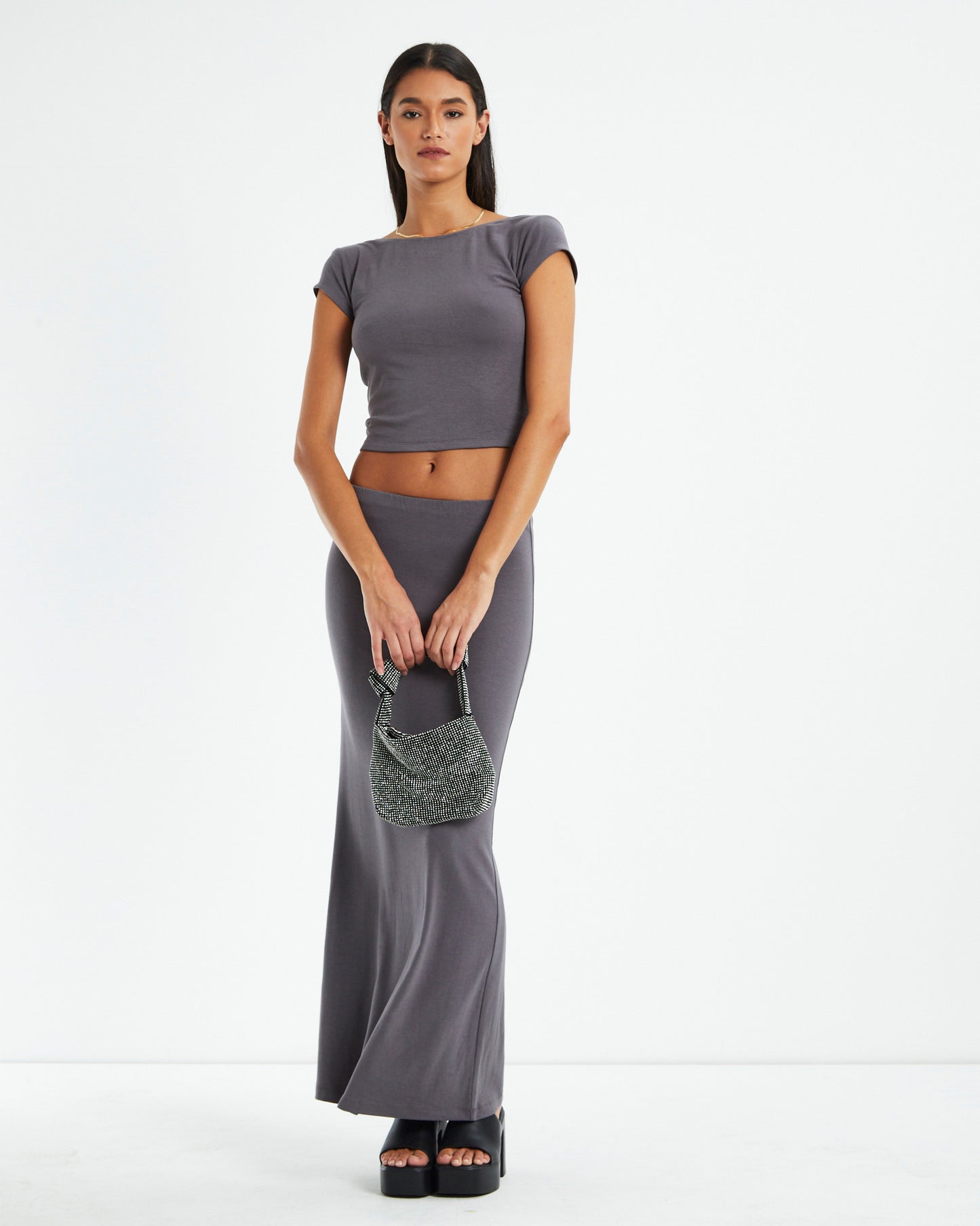 Polly Slinky Hipster Skirt Slate Grey