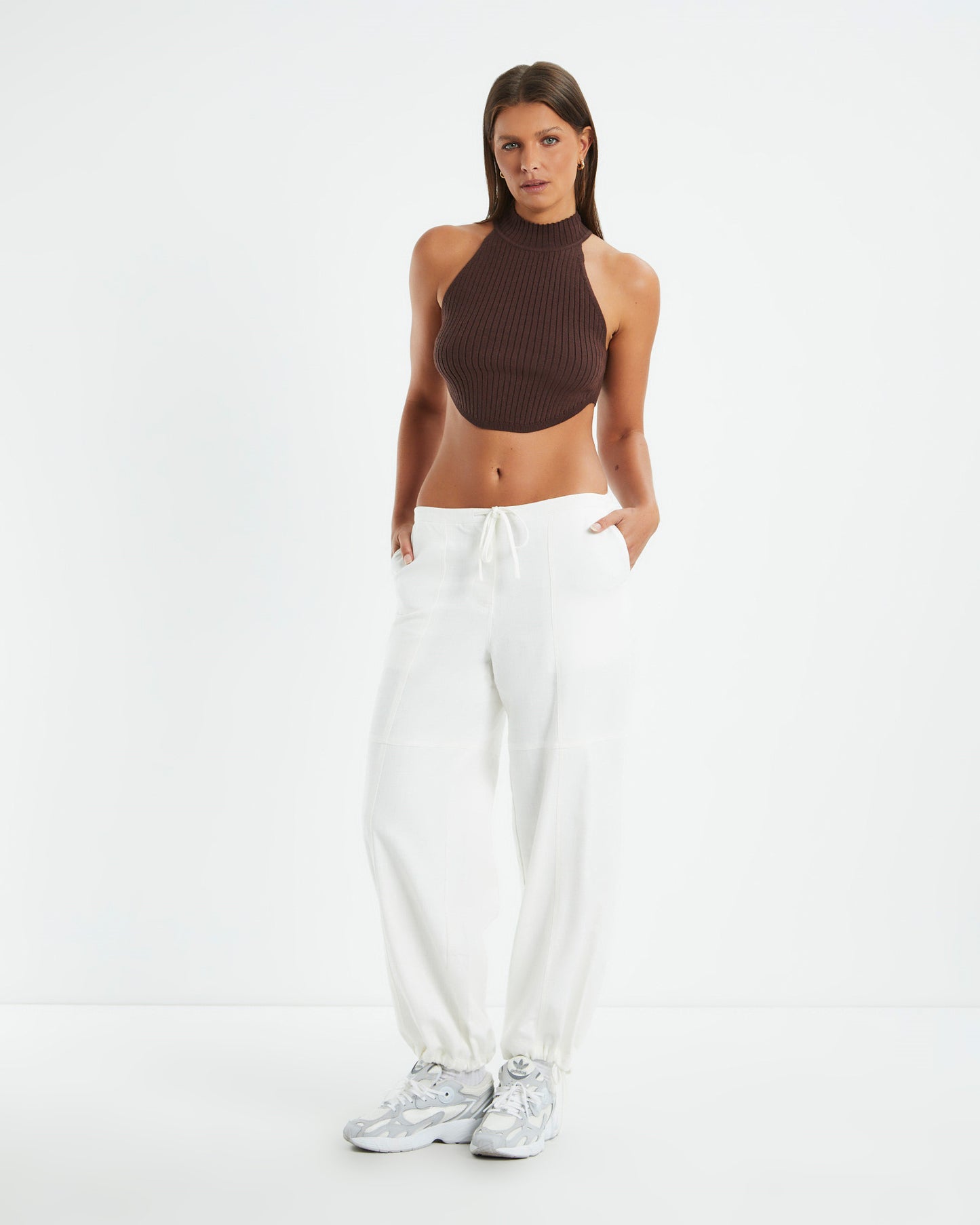 Athena High Neck Knit Top Mocha Brown