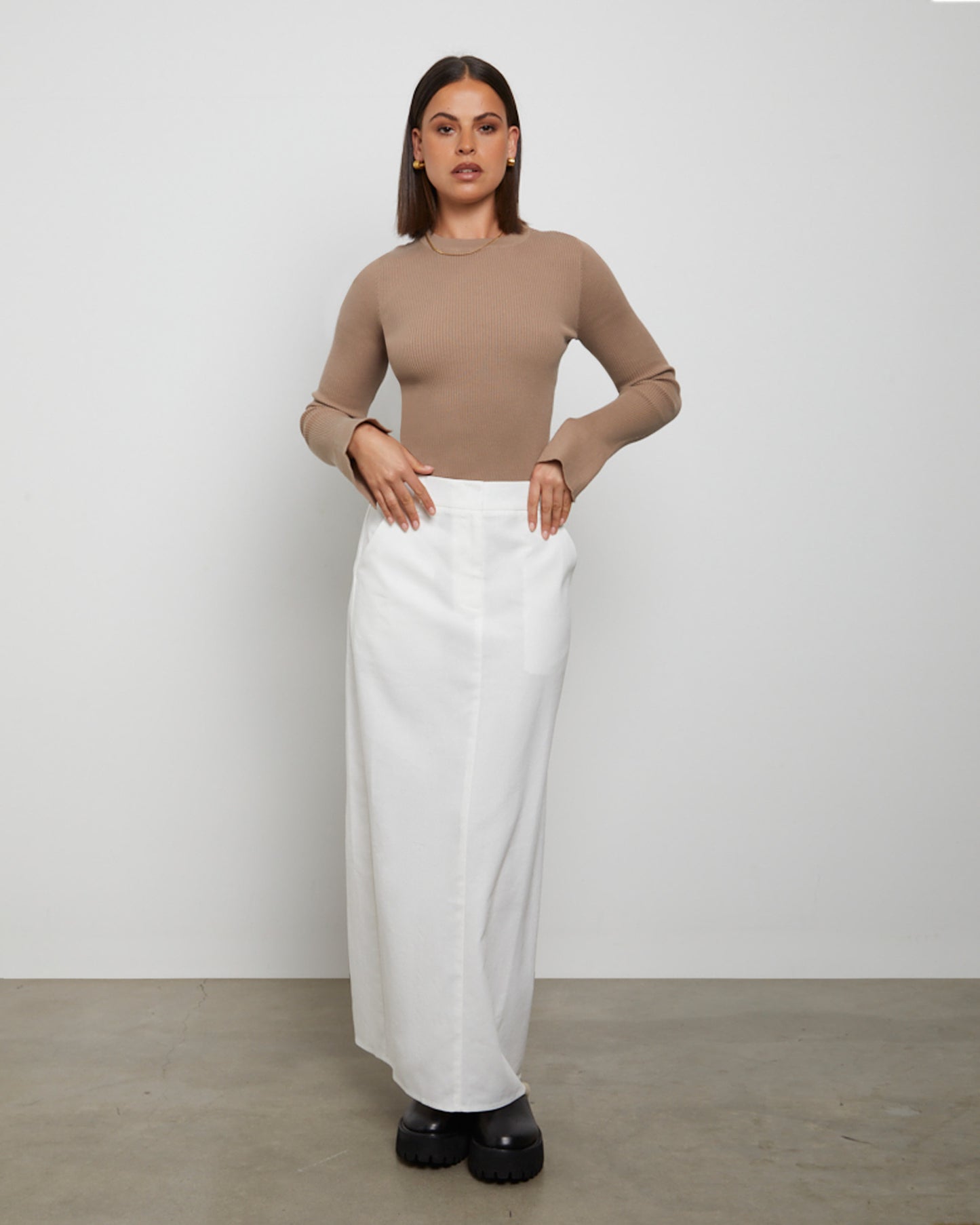 Luxe Knitted Long Sleeve Top in Cocoa Brown