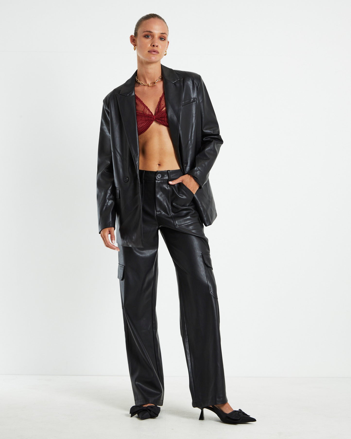 Layla Leather Look Cargo Pants Black