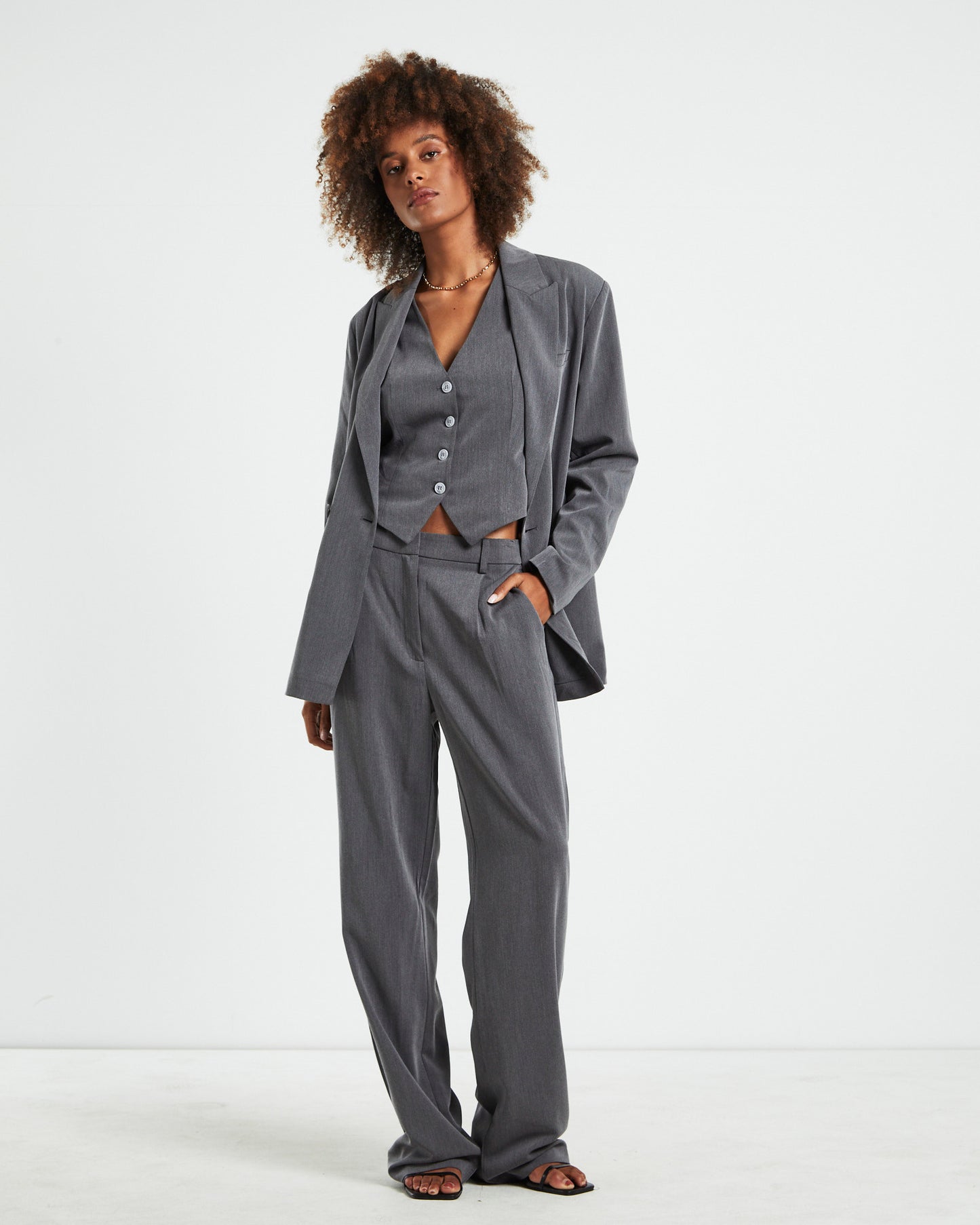Mandy Longline Tailored Vest Grey