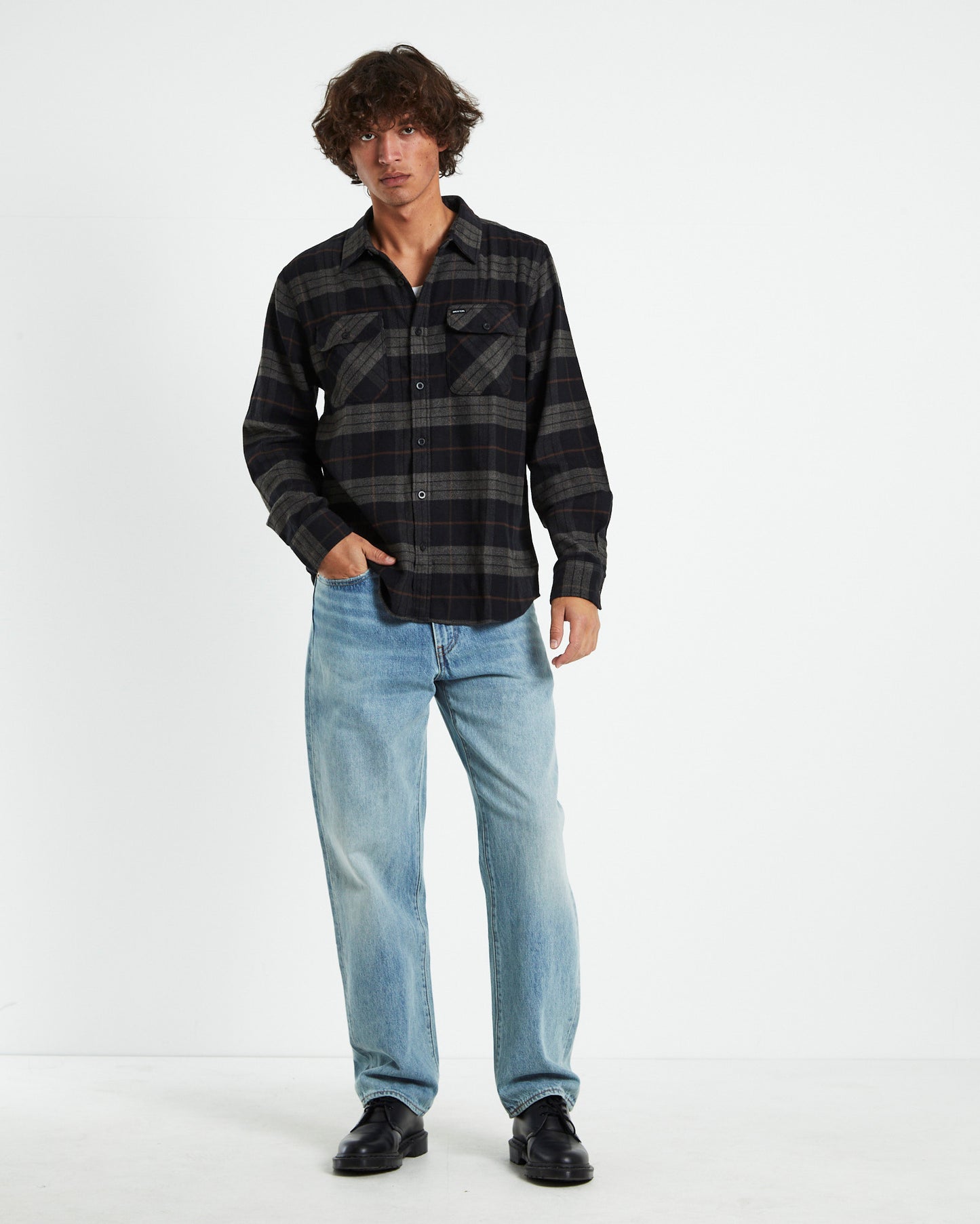 Bowery Long Sleeve Flannel Shirt Charcoal Black