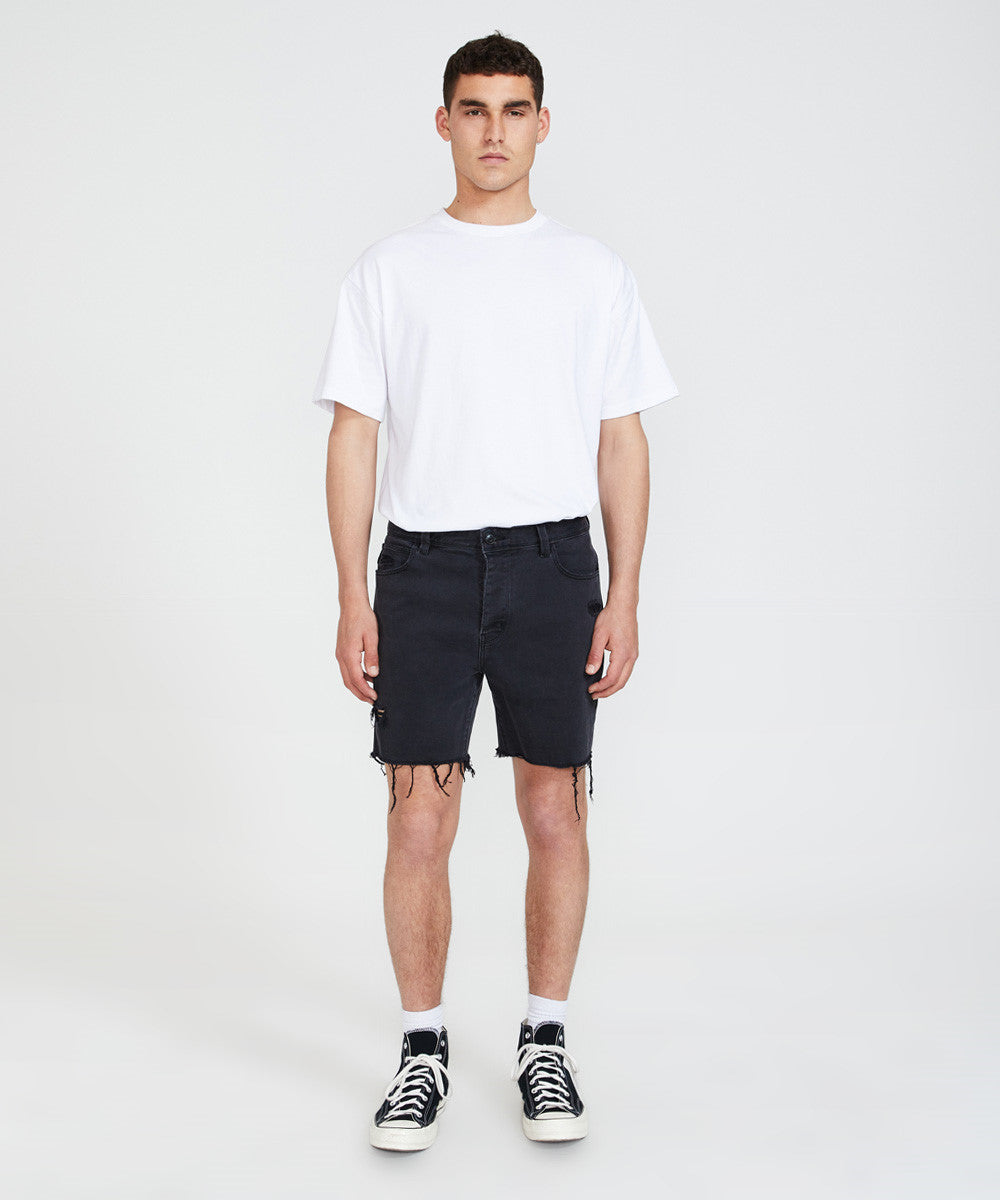 A Cropped Slim Denim Shorts DENIM