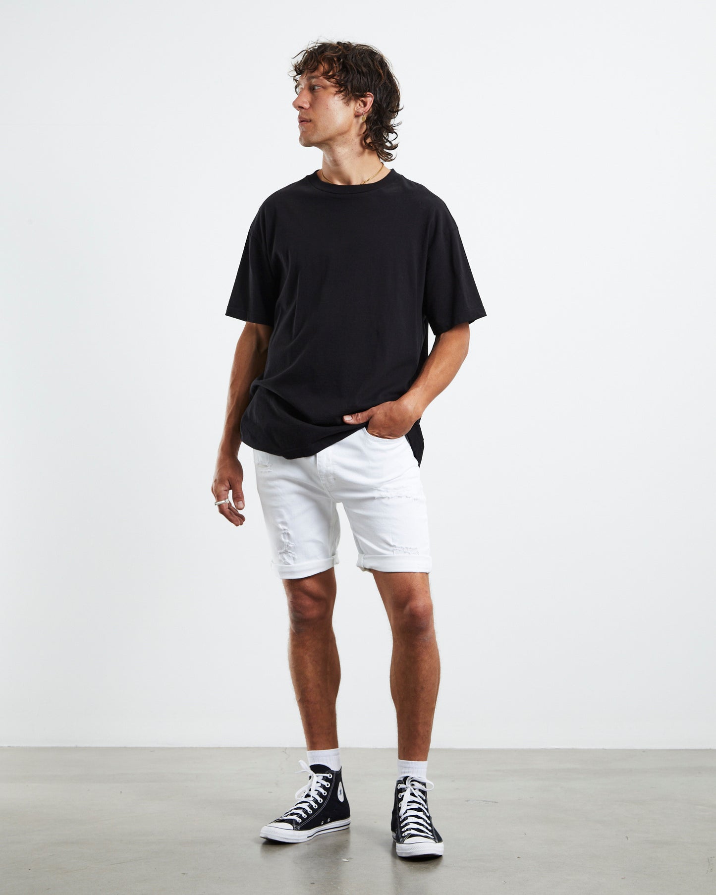 A Dropped Skinny Denim Shorts Rouge White