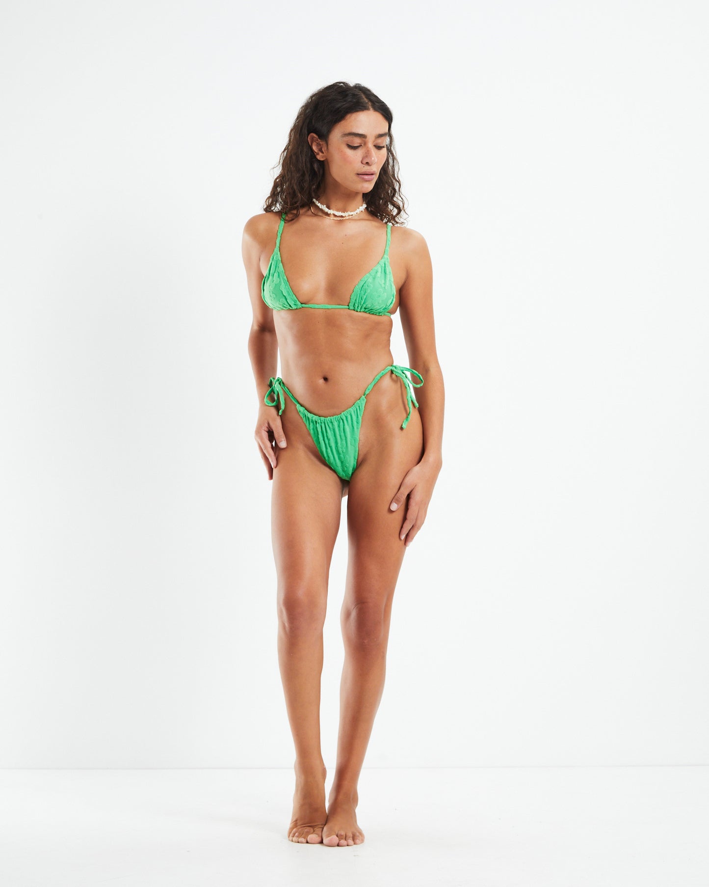 Daisy Chain Ruched Bikini Bottoms Green