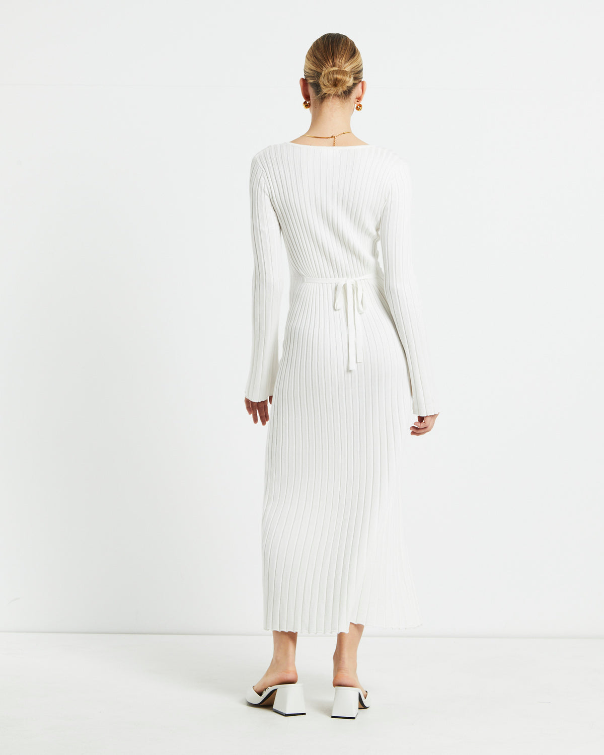 Sophie Long Sleeve Rib Knit Dress WHITE