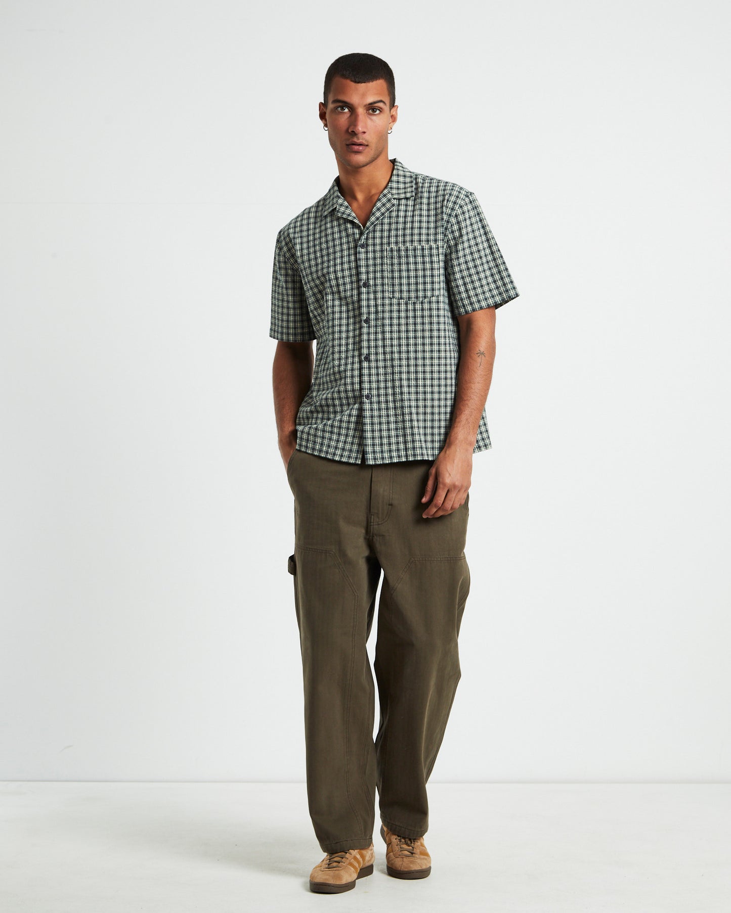 Aura Check Short Sleeve Shirt Grey